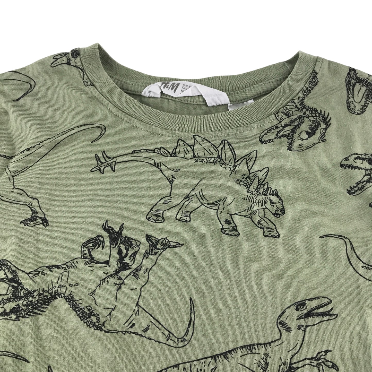 H&M t-shirt 7-8 years khaki dinosaur outline graphic print cotton