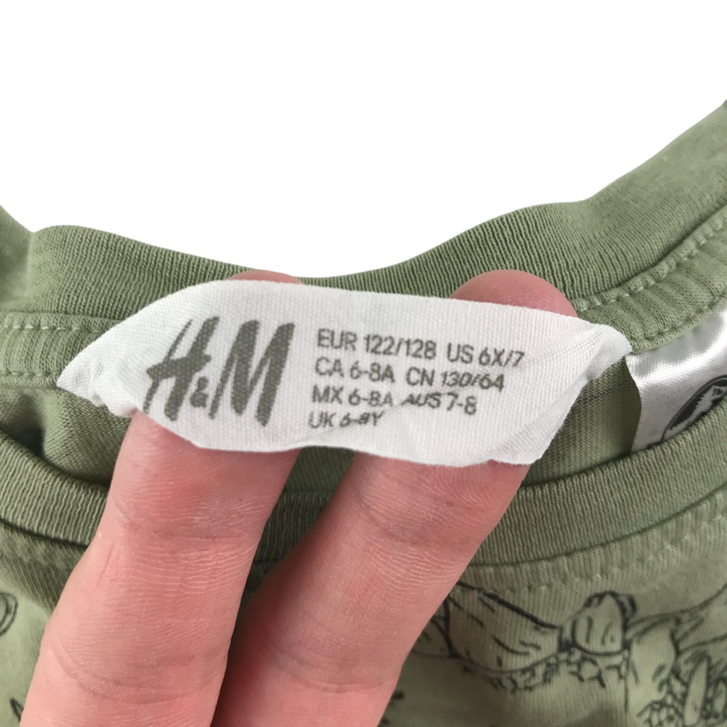 H&M t-shirt 7-8 years khaki dinosaur outline graphic print cotton
