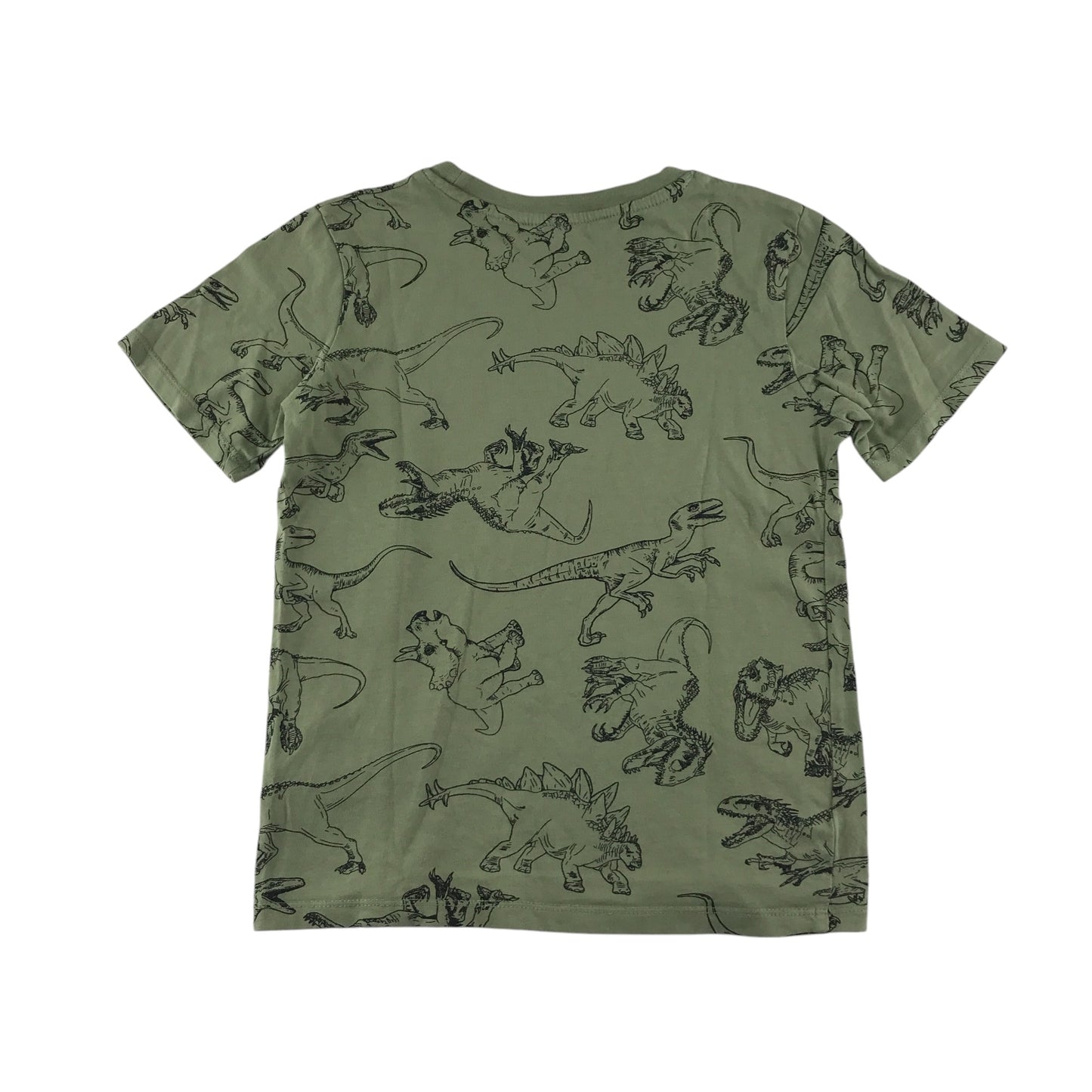 H&M t-shirt 7-8 years khaki dinosaur outline graphic print cotton