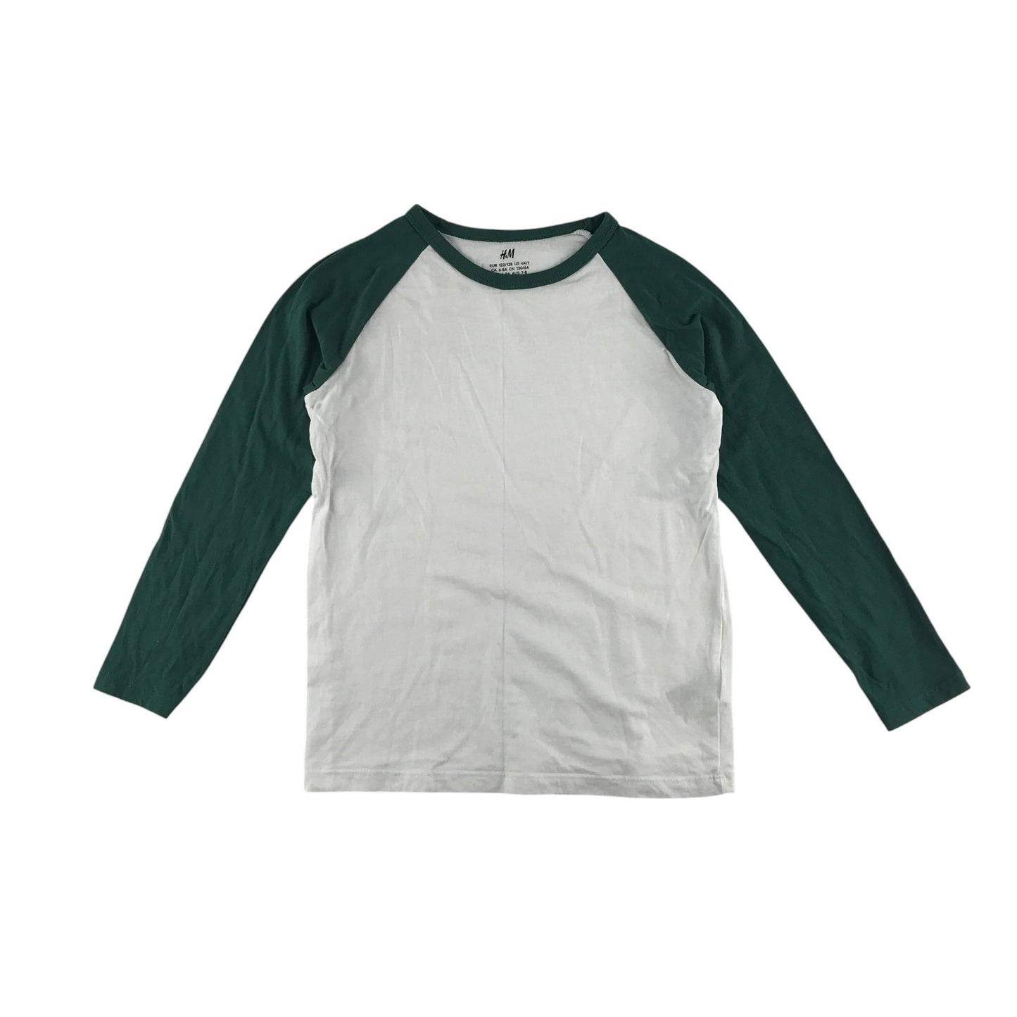H&M t-shirt 7-8 years white with green sleeves cotton