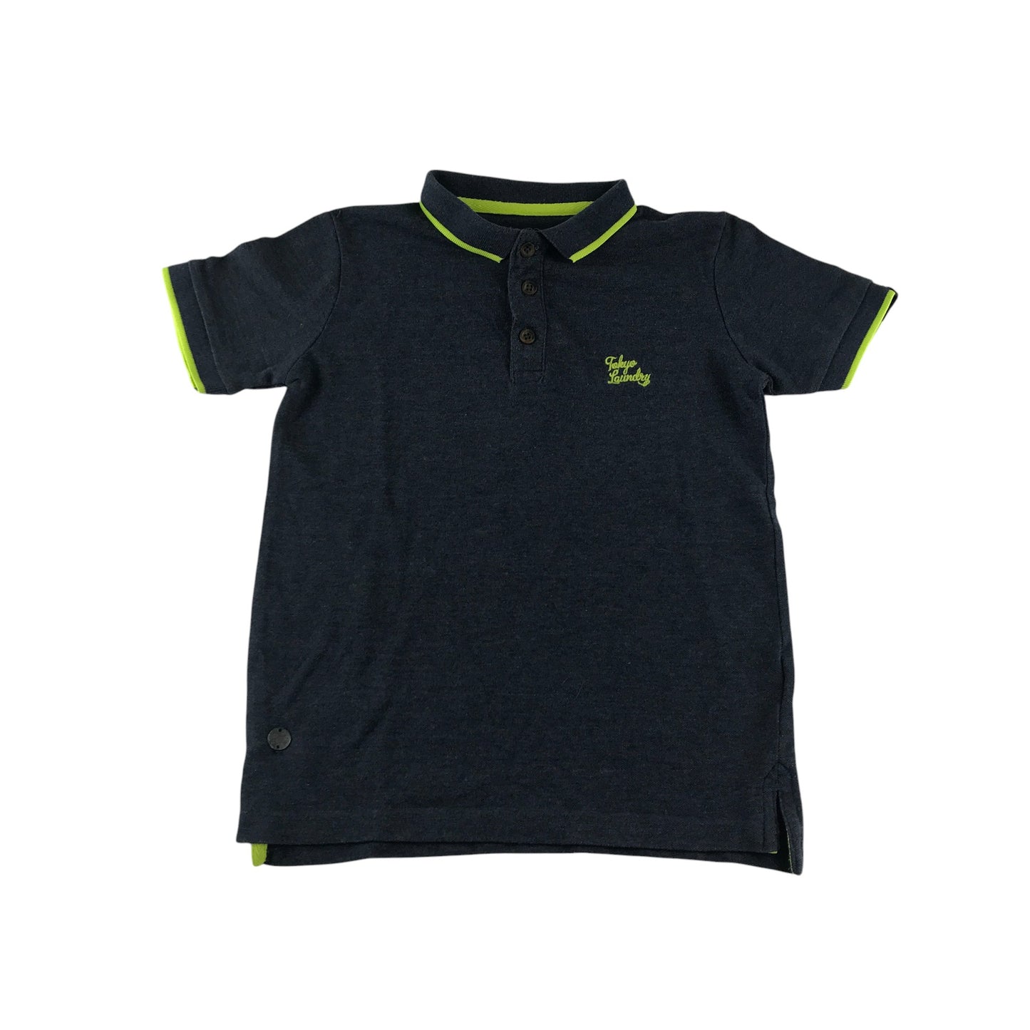 Tokyo Laundry polo-shirt 7-8 years navy with neon collar strip and logo
