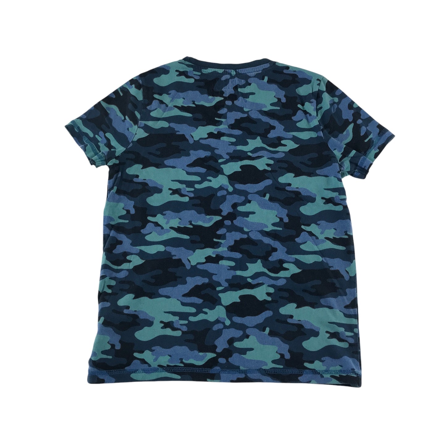 F&F t-shirt 8-9 years blue navy and black camo design with front pocket cotton