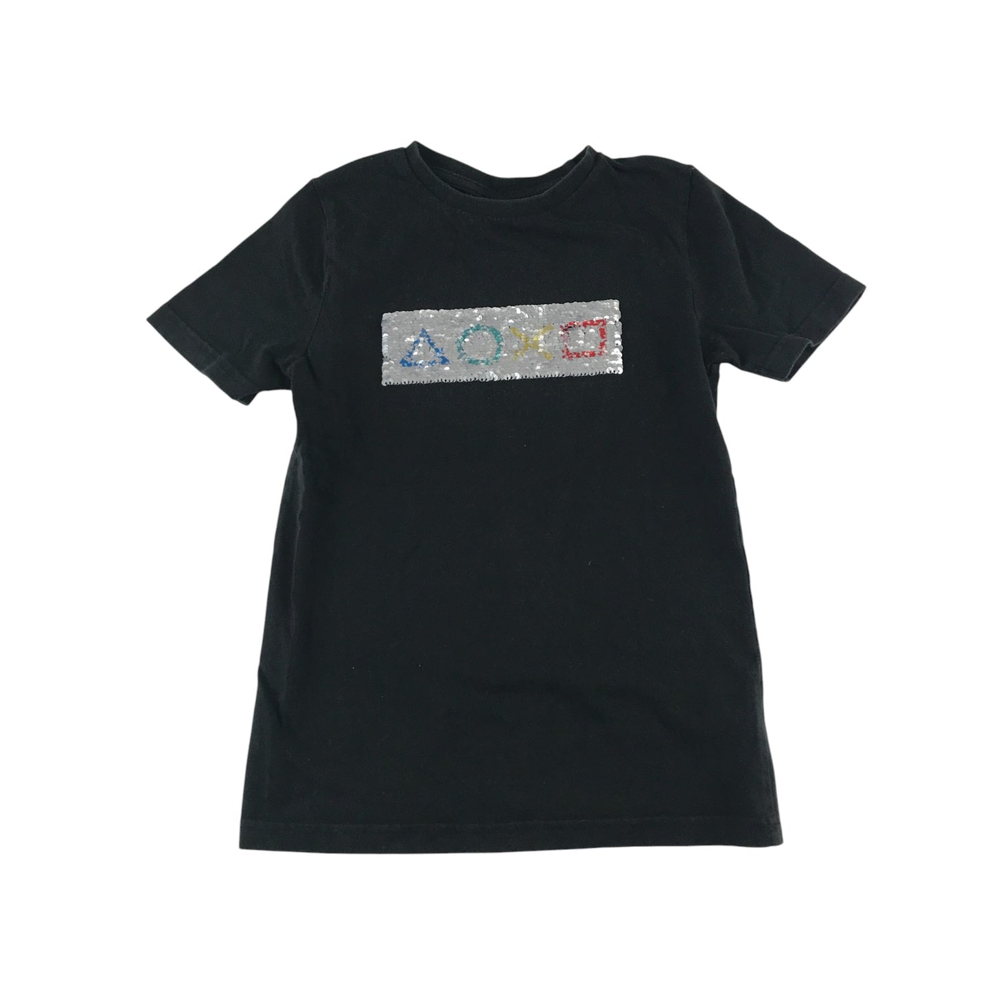M&Co t-shirt 8-9 years black PlayStation sequin reversible design cotton