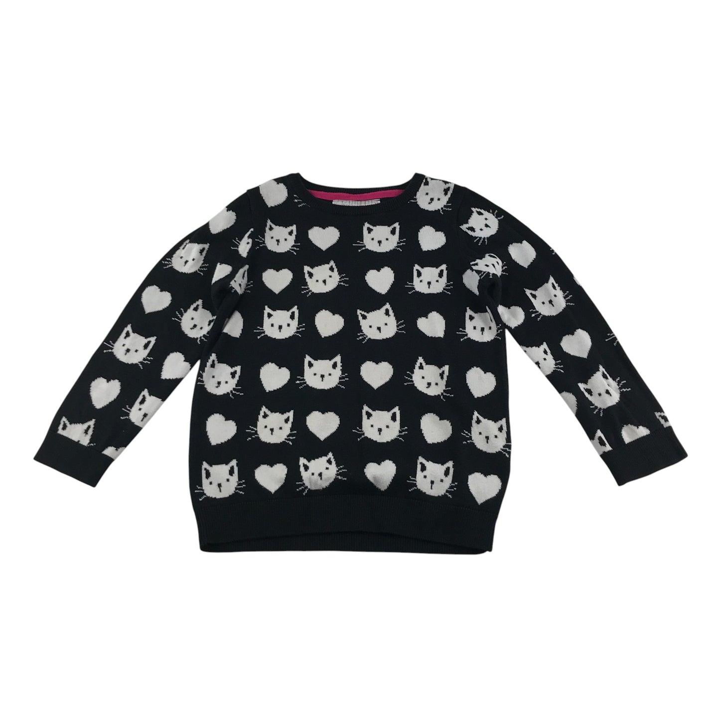 Young Dimension jumper 6-7 years black with white cat graphic print