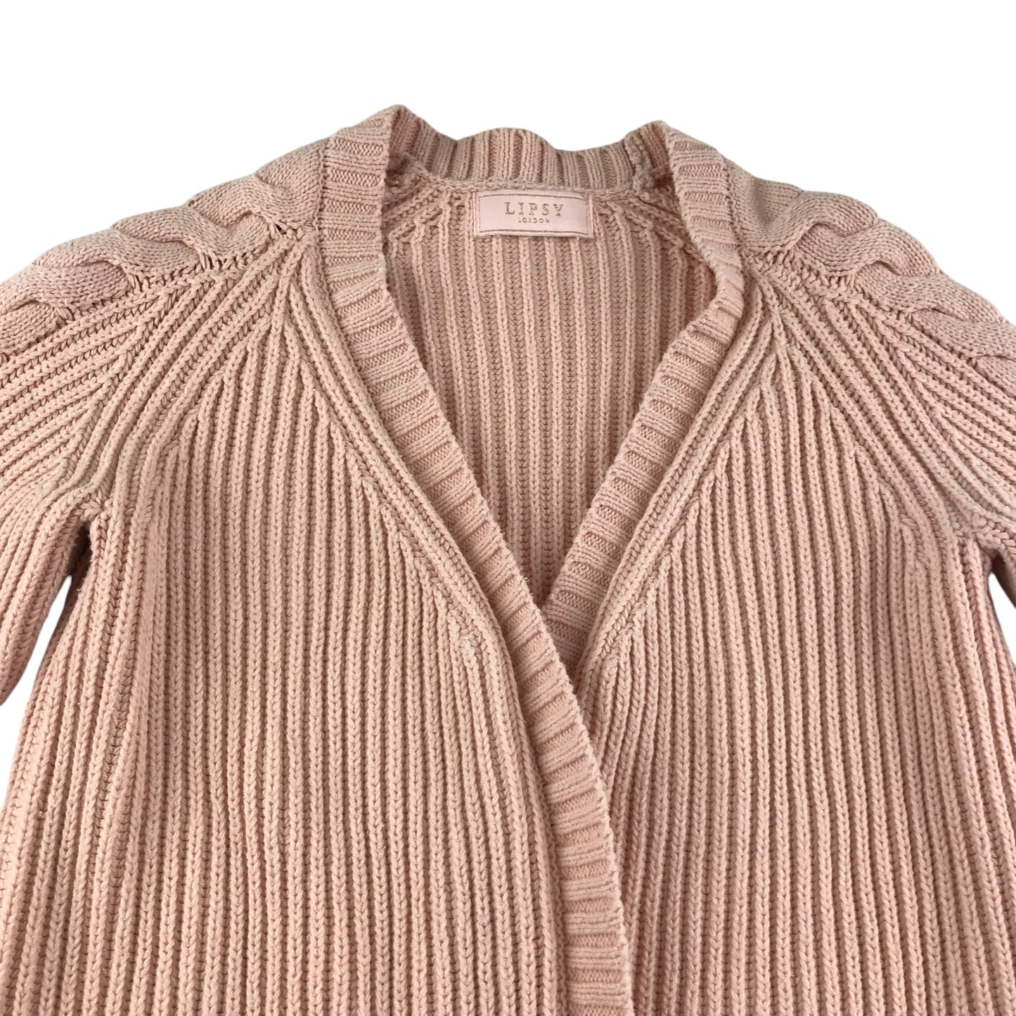 Lipsy London cardigan 7-8 years pink ribbed cable knit arm design