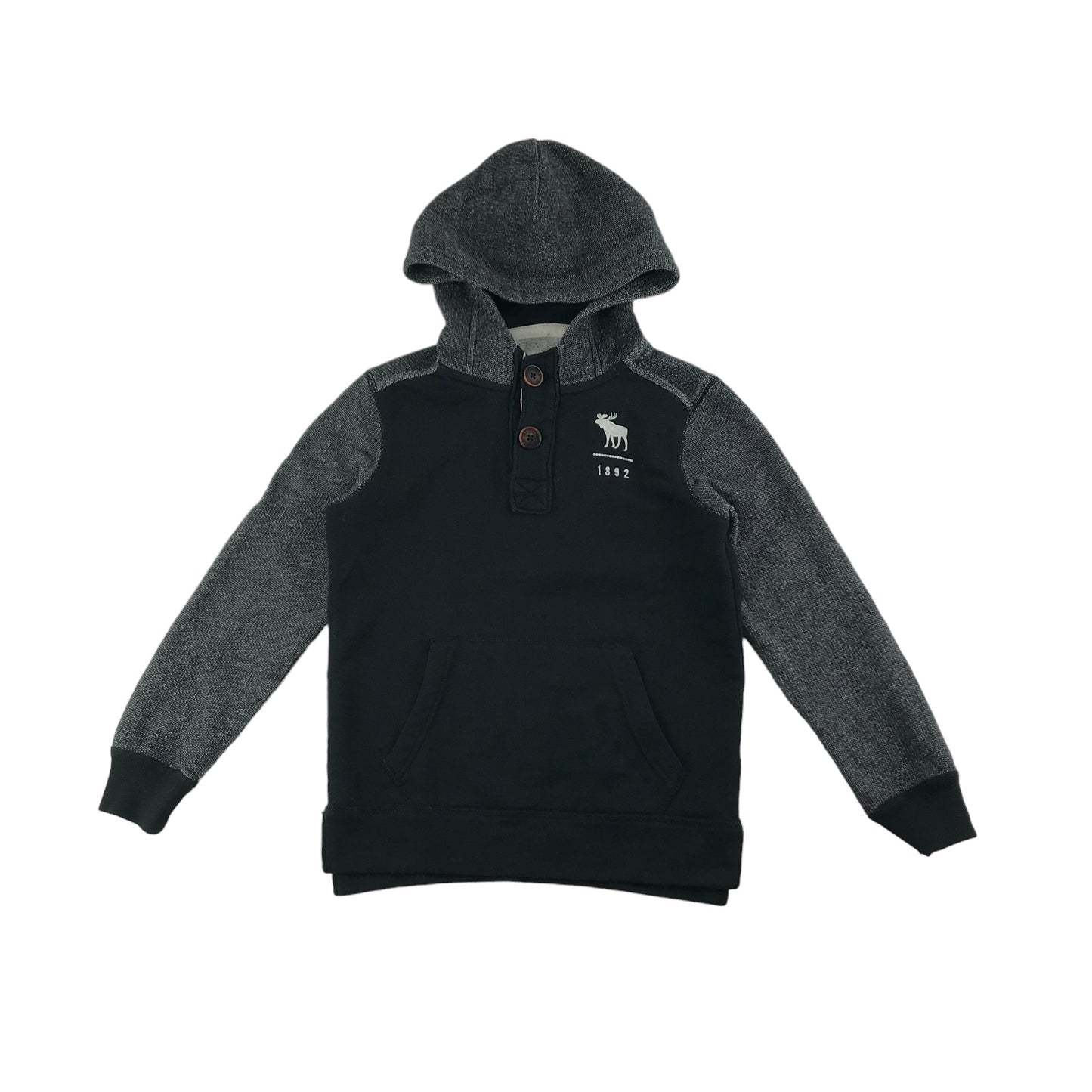 Abercrombie Hoodie Age 7 Black and Grey Panelled Pullover with button up neck