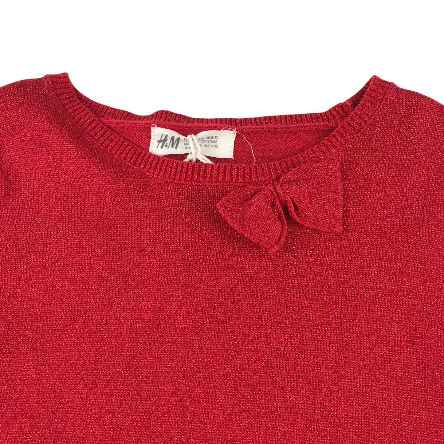 H&M jumper 9-10 years red plain with neckline bowtie knitwear
