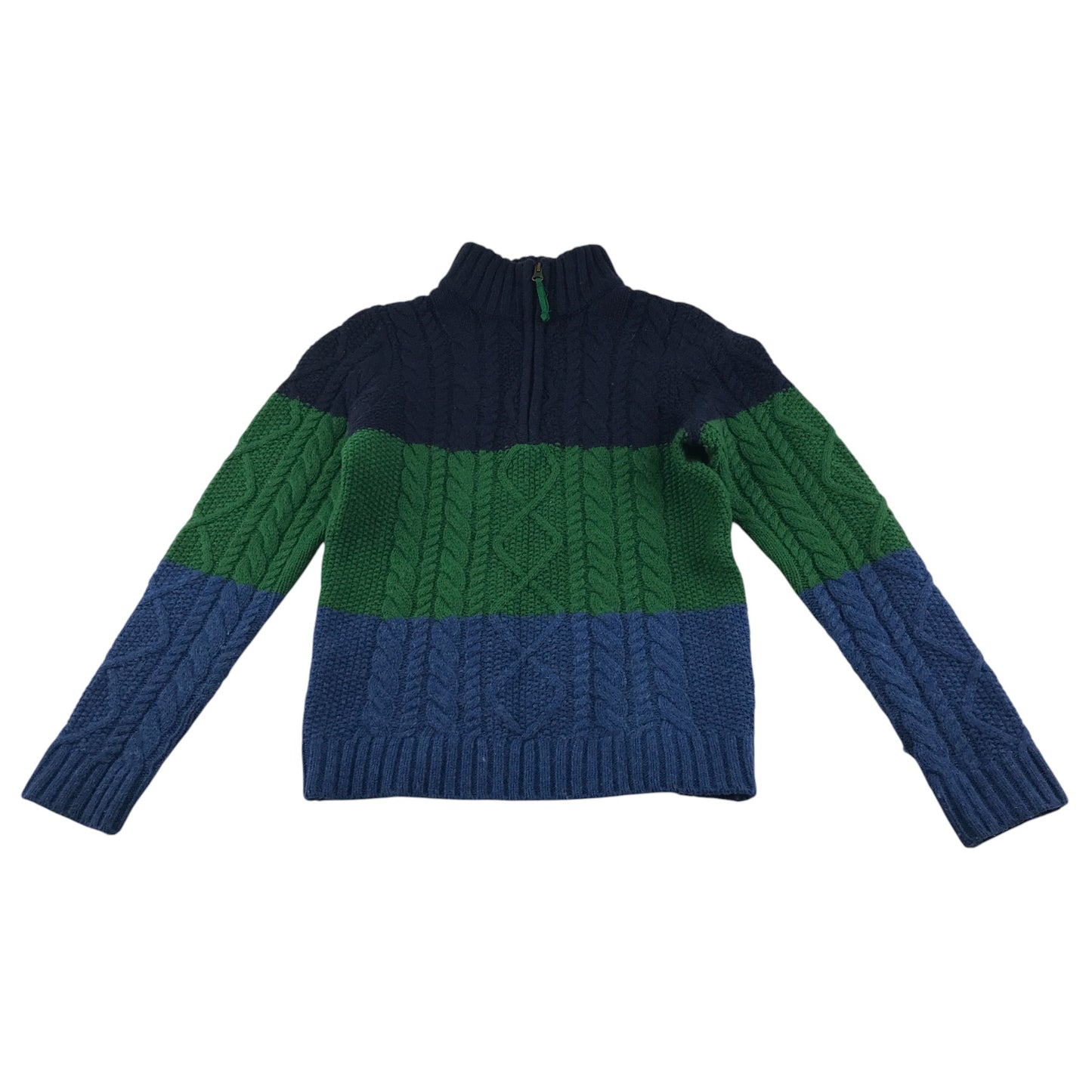 Boden jumper 8-9 years navy green and blue panelled cable knitwear wool-mix