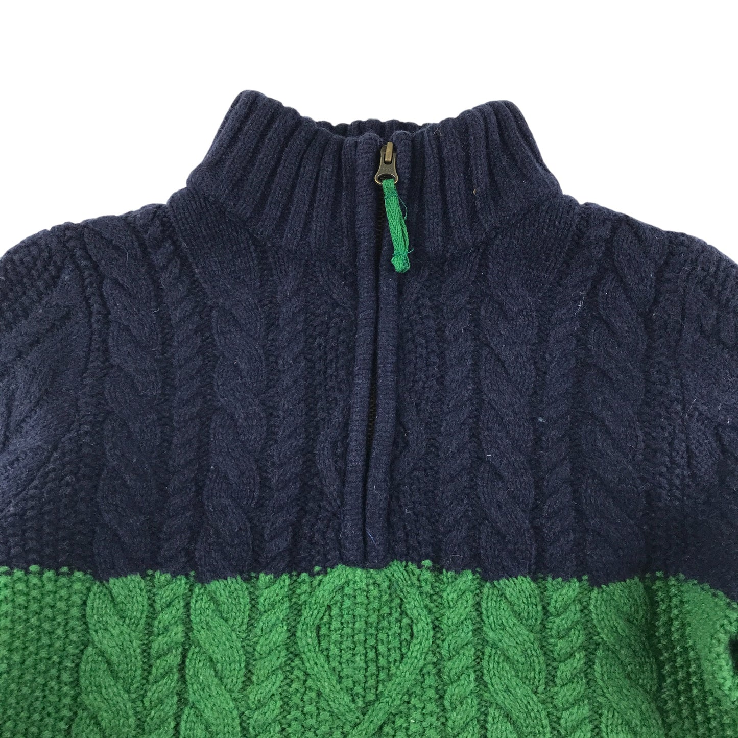 Boden jumper 8-9 years navy green and blue panelled cable knitwear wool-mix