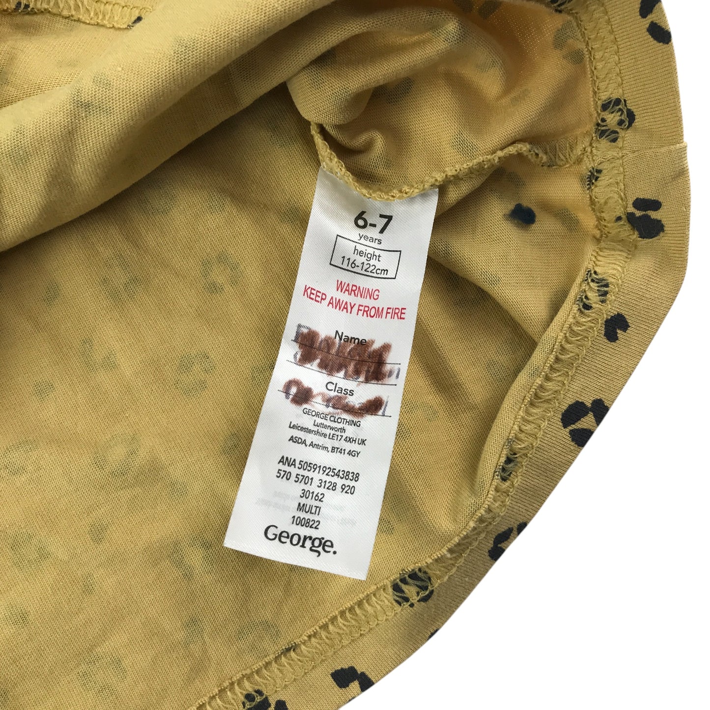 George t-shirt 6-7 years yellow long sleeve animal print cotton