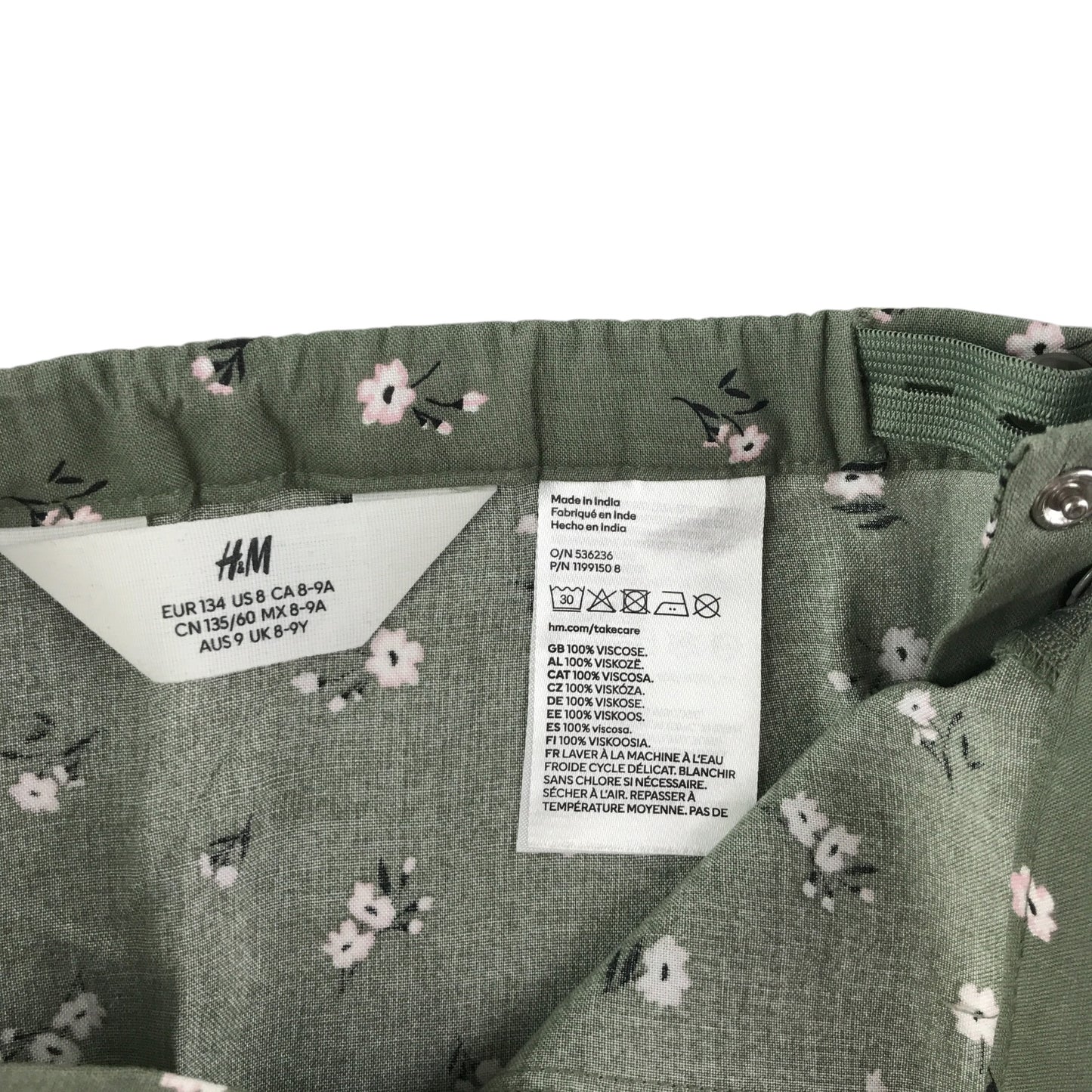 H&M skirt 9-10 years khaki green floral midi length viscose