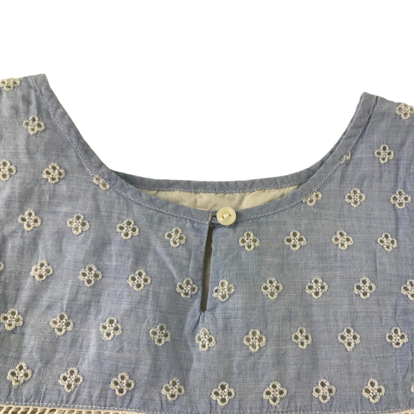 Gap Top Age 13 Light Blue Embroidery Floral Pattern Short Sleeve Cotton