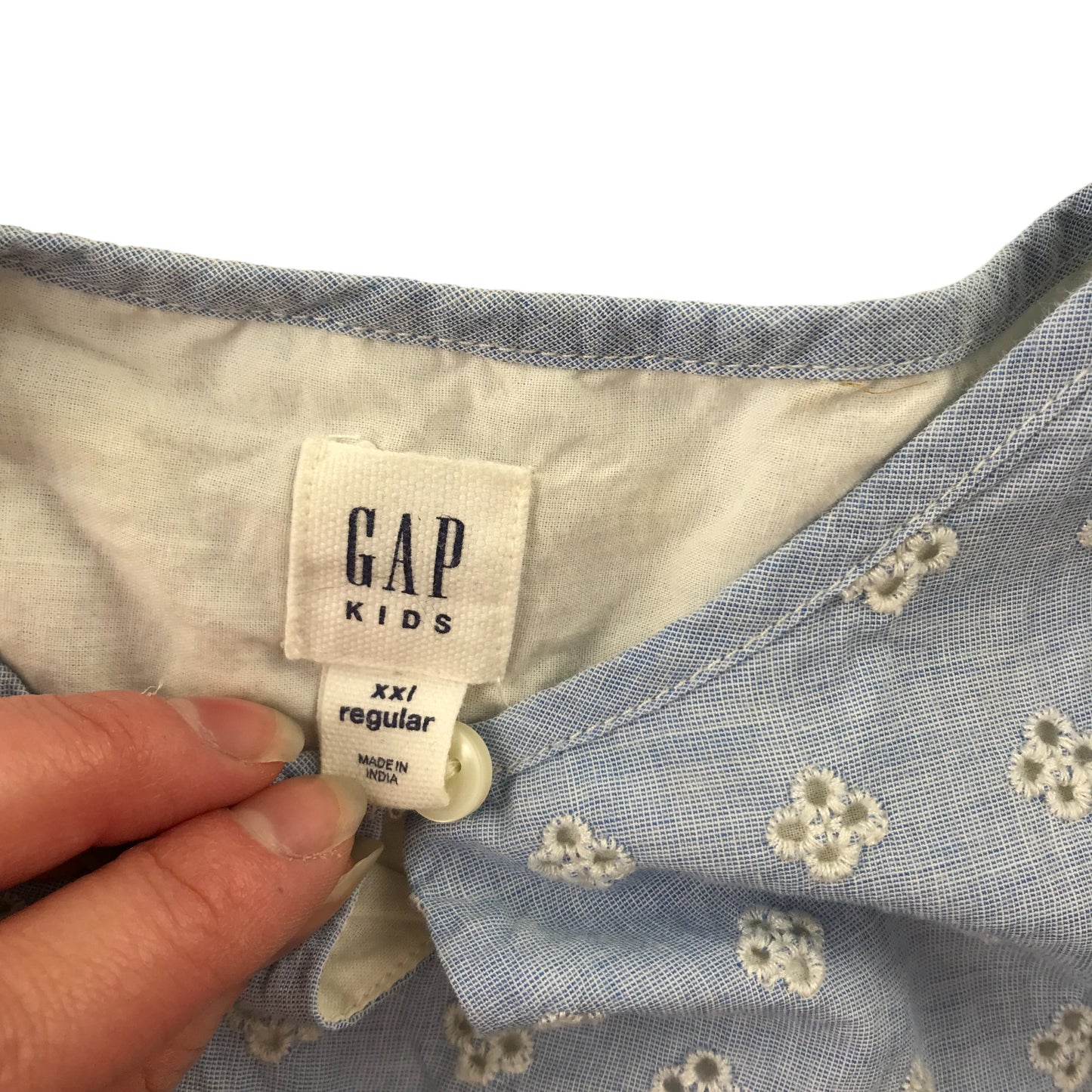 Gap Top Age 13 Light Blue Embroidery Floral Pattern Short Sleeve Cotton
