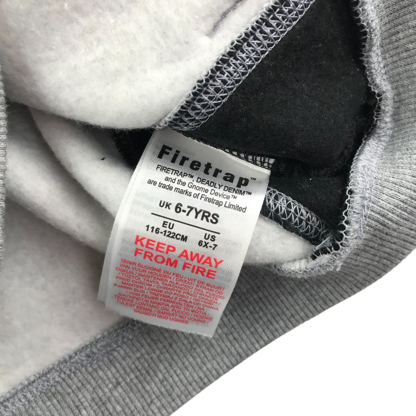 Firetrap hoodie 6-7 years light grey with black side panel jersey