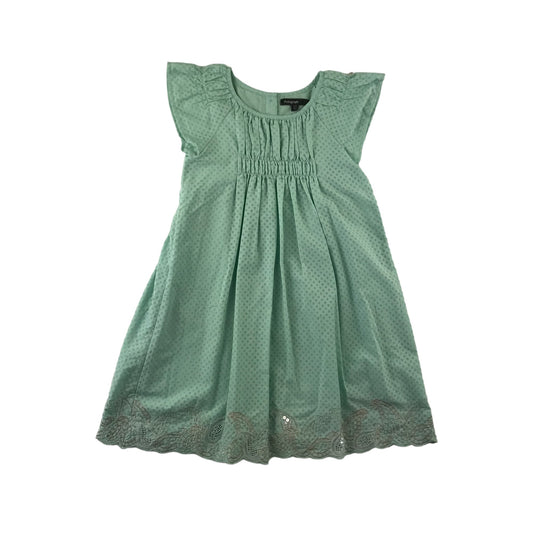 M&S dress 4-5 years light green mint polka dot A-line embroidered hem