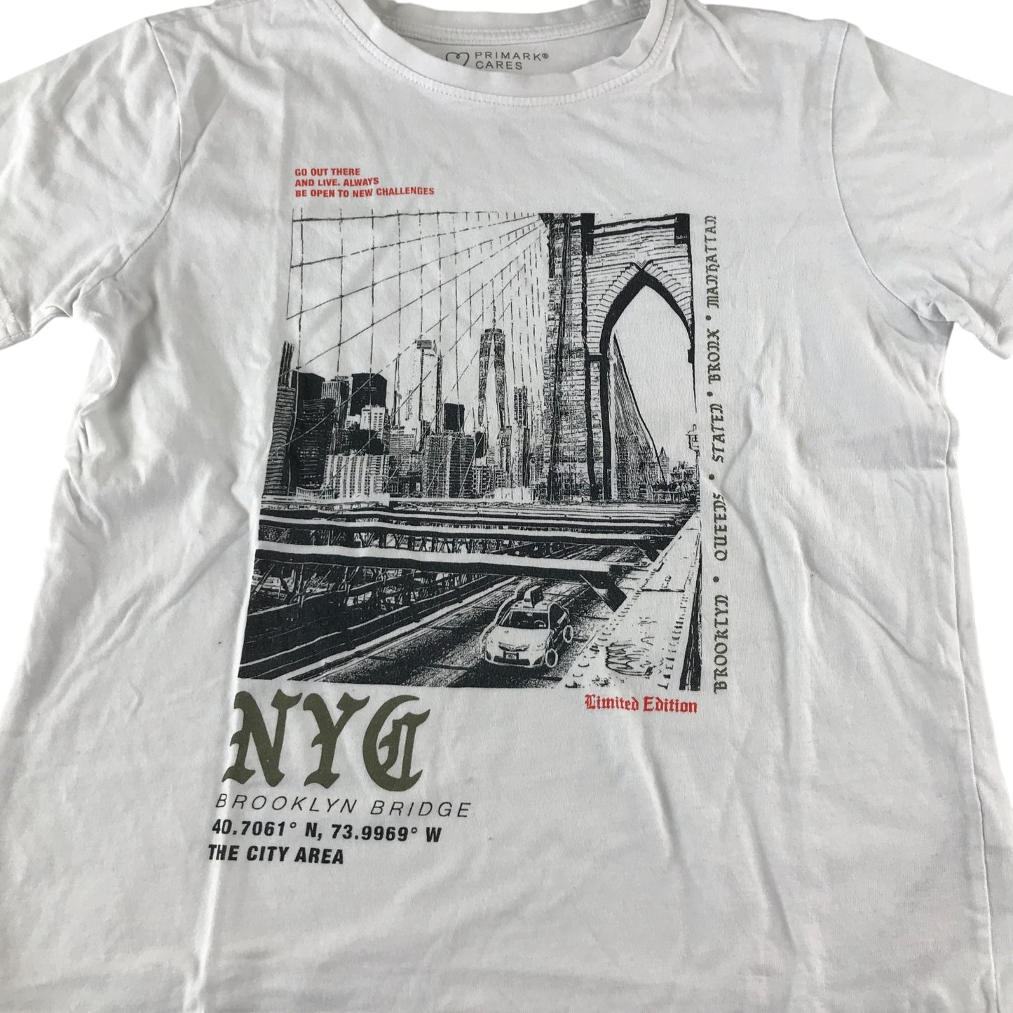 Primark t-shirt 10-11 years white NYC graphic design cotton