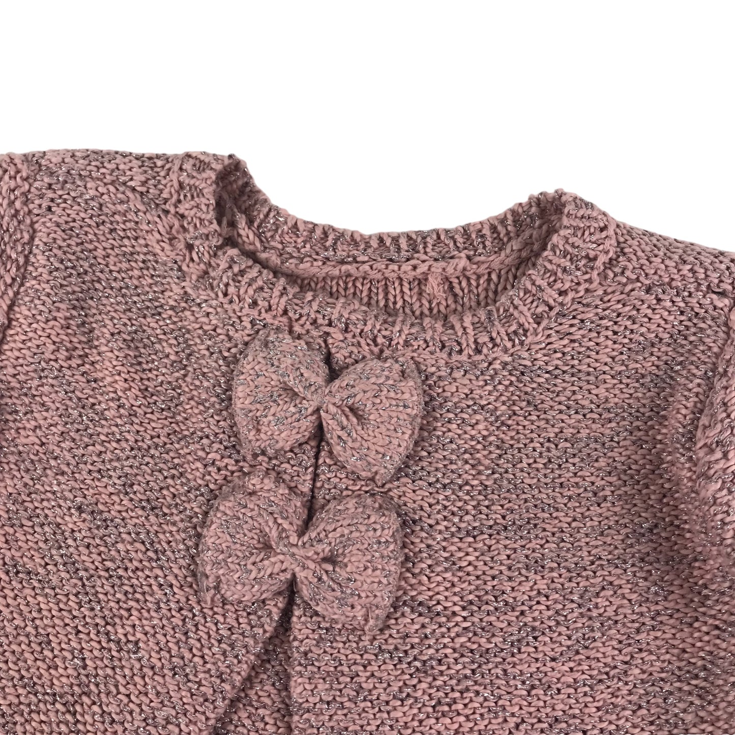 Primark Jumper Age 6 Pink Sparkly Silver Fibres Bow Tie Details