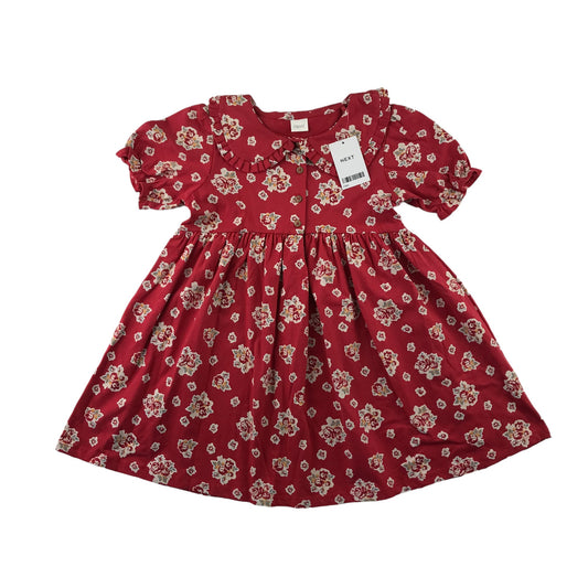 Next dress 5-6 years red floral collared button up cotton