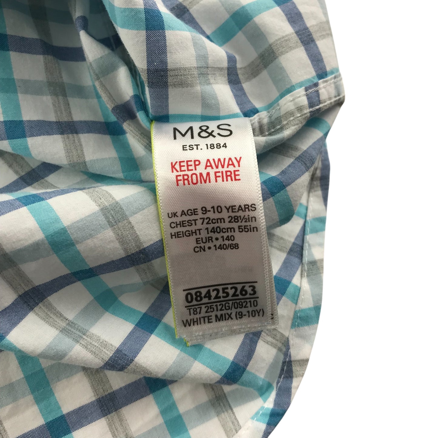 M&S shirt 9-10 years blue and white checked cotton
