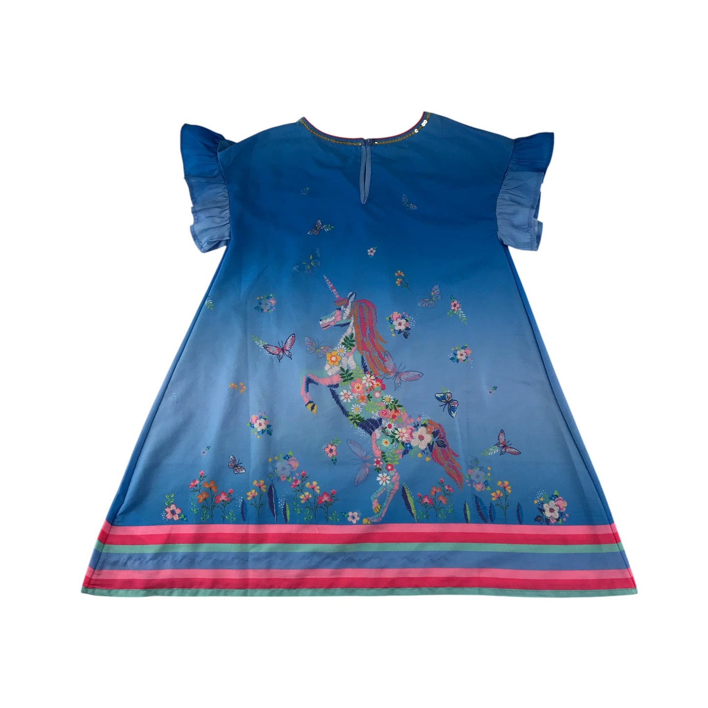 Monsoon dress 7-8 years blue flared with horse print and sequins