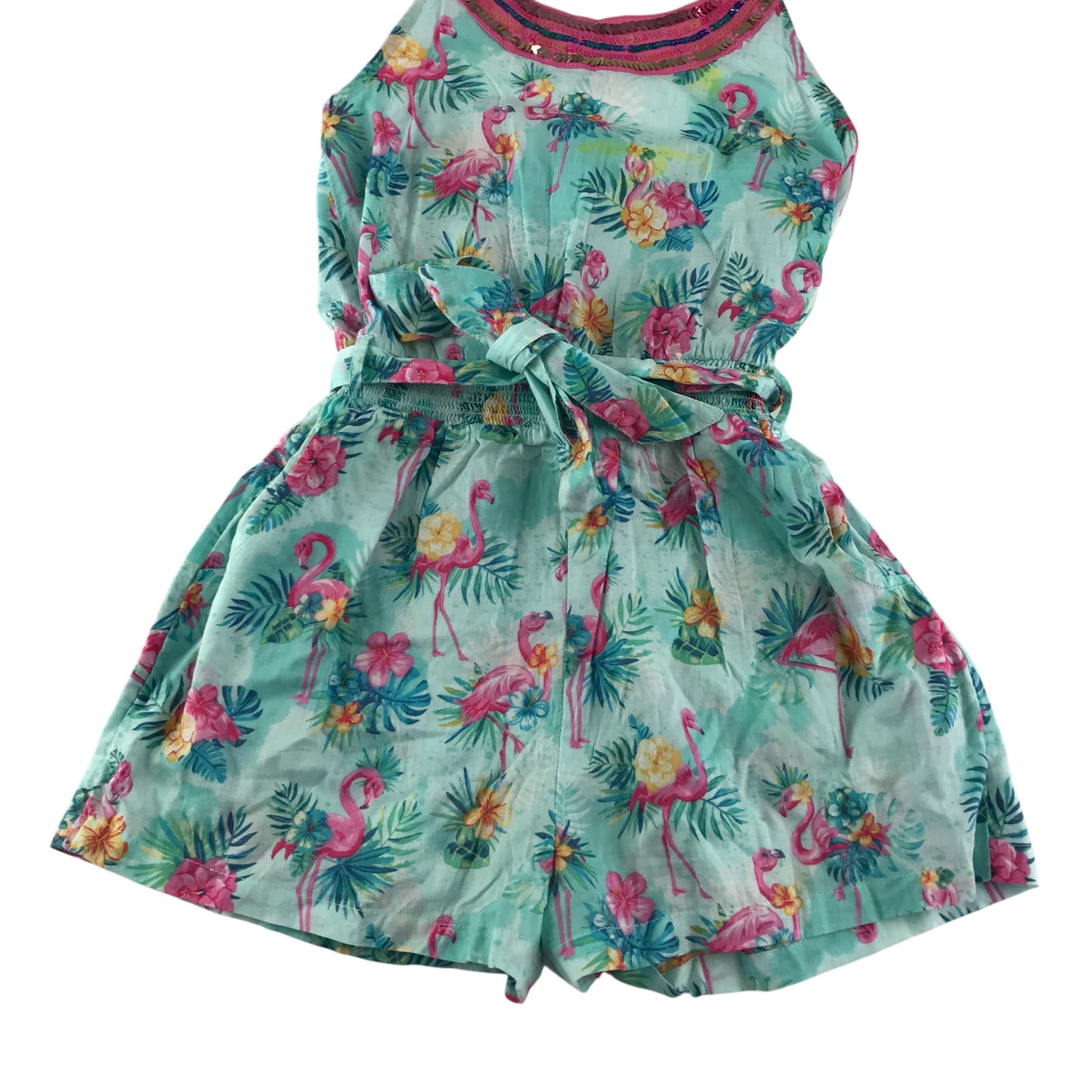 Monsoon playsuit 8-9 years blue flamingo short leg