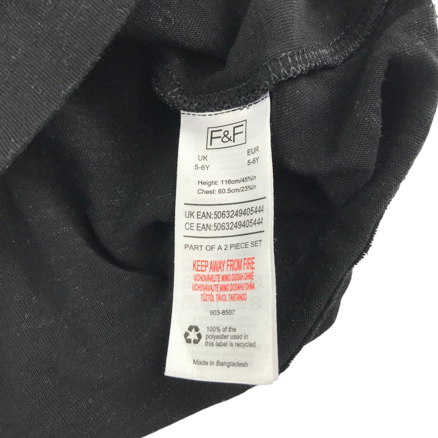 F&F t-shirt 5-6 years grey black long sleeve embroidery text