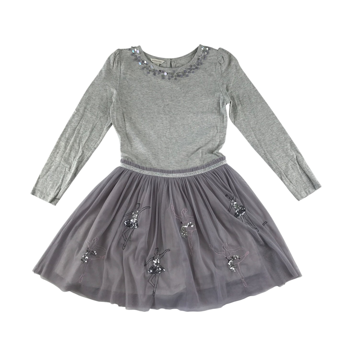 Monsoon dress 9-10 years lilac and grey mesh layered sequin ballerinas