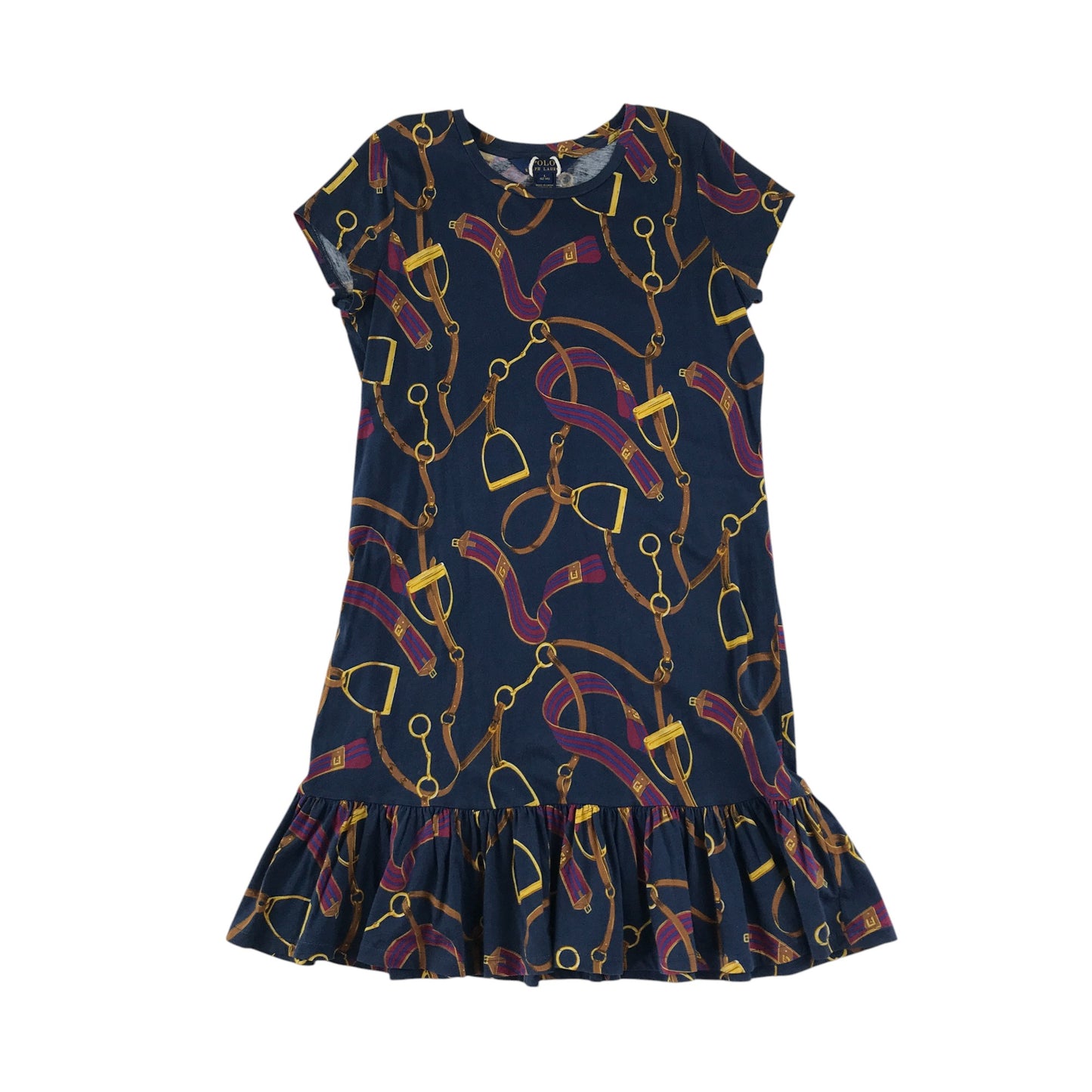 Ralph Lauren dress 10-12 years navy blue print pattern drop waist cotton
