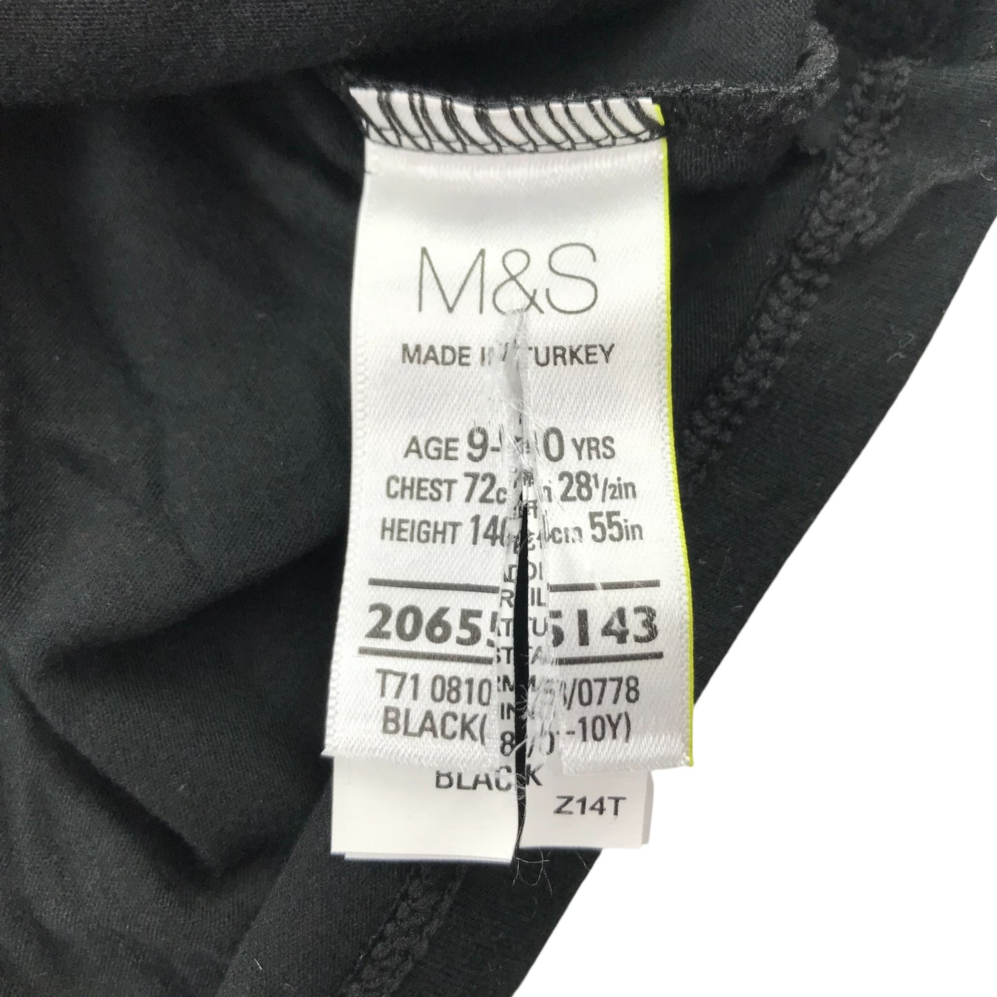 M&S Thermal Top 9-10 Years Black Plain