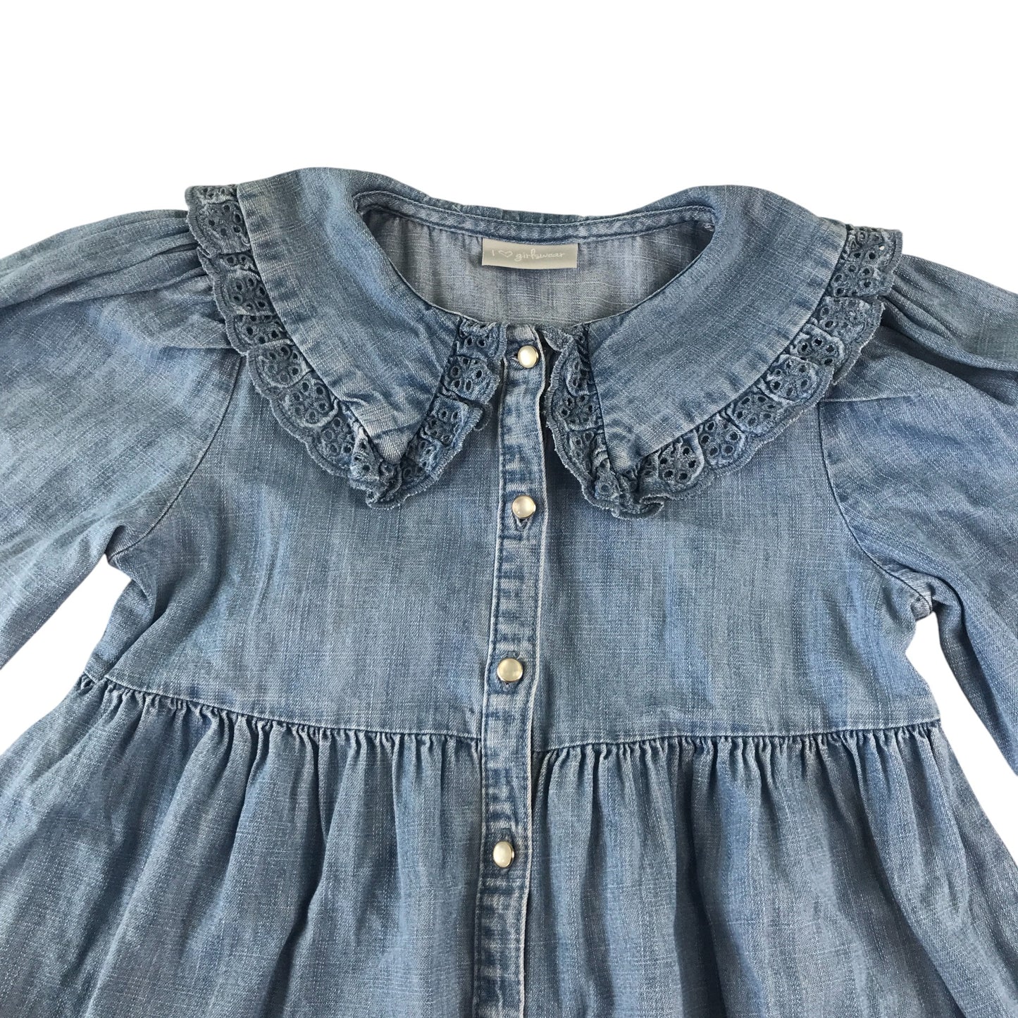 Matalan dress 6-7 years blue denim lace collar detail button up cotton