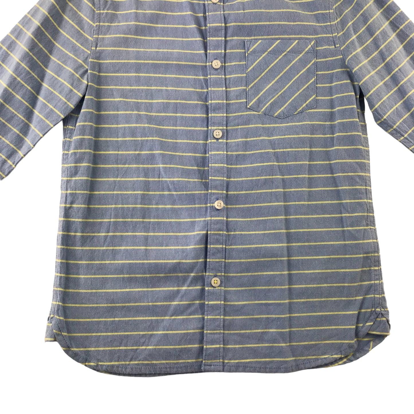 M&S shirt 7-8 years blue with yellow stripes full button up cotton