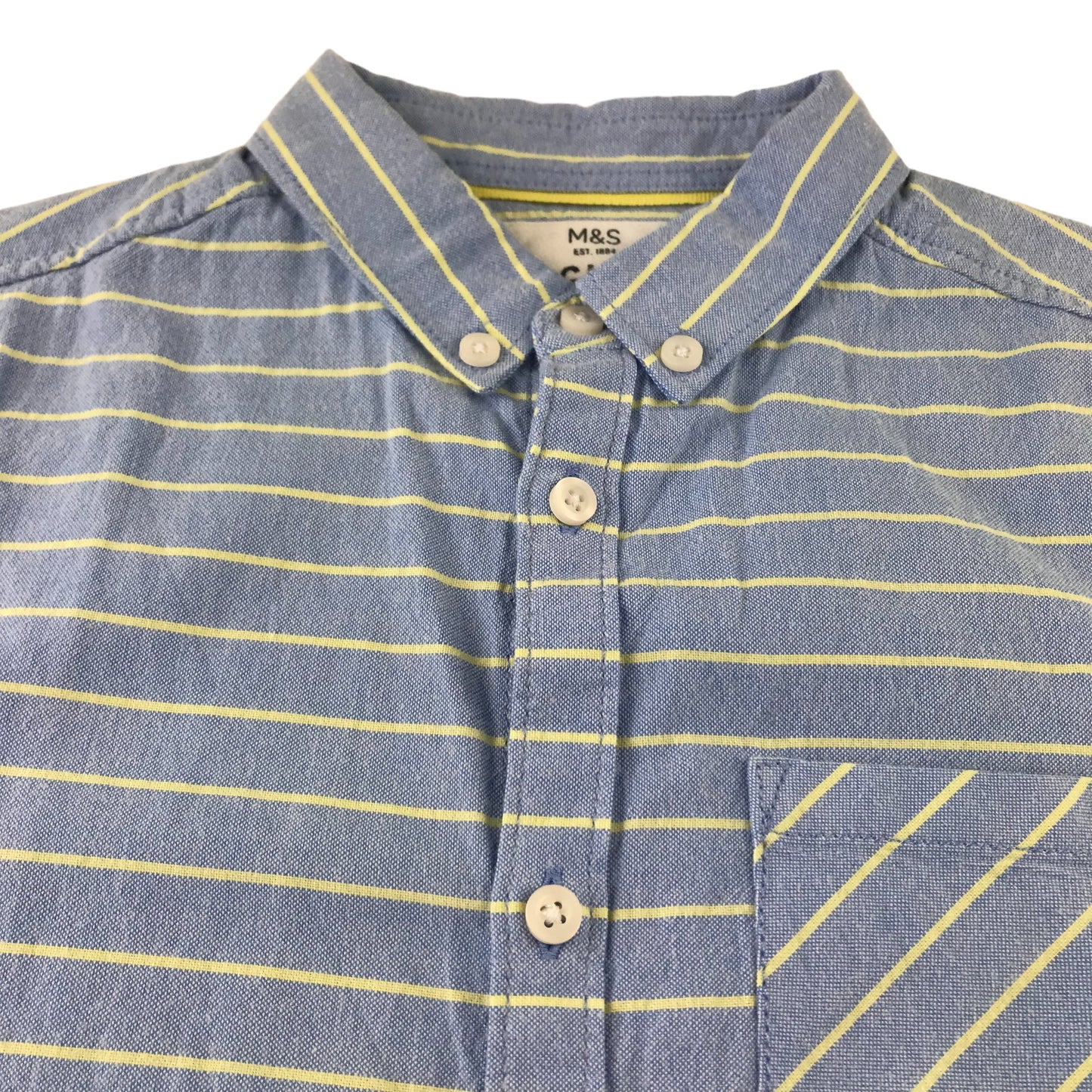 M&S shirt 7-8 years blue with yellow stripes full button up cotton