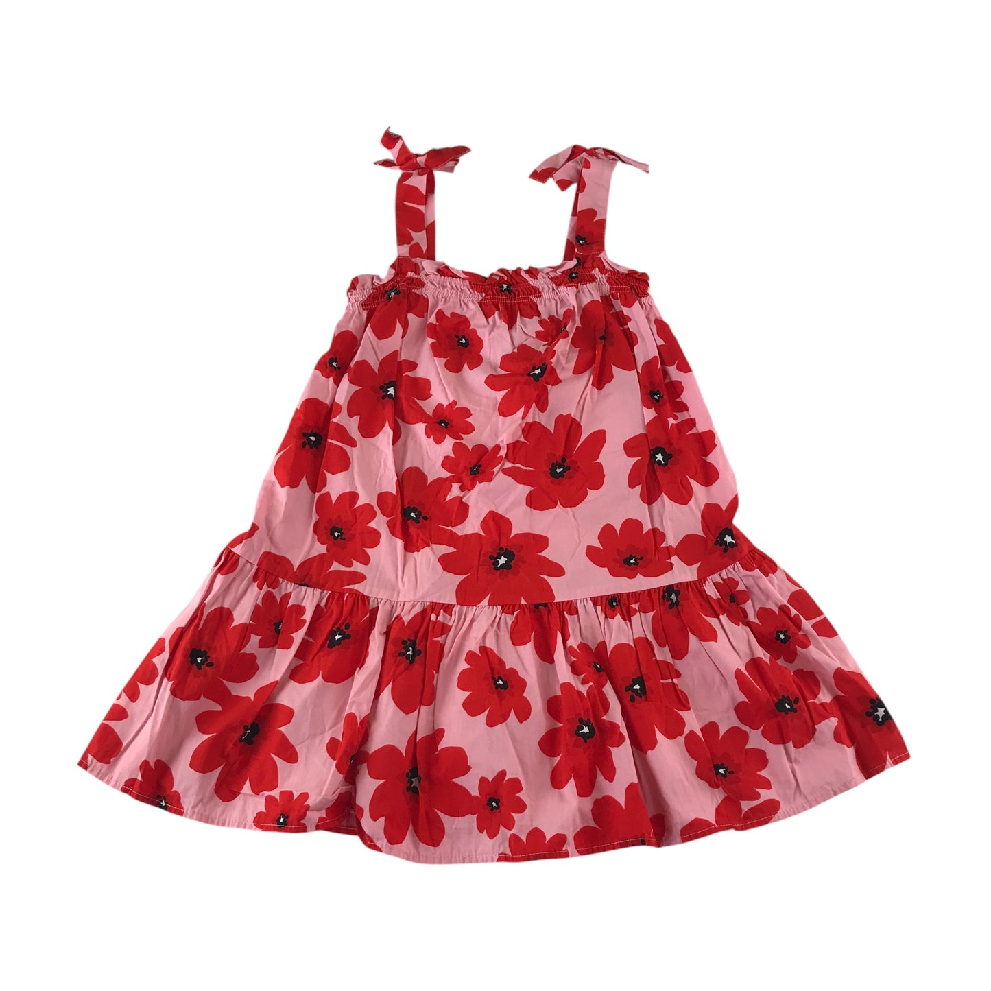 F&F blouse 7-8 years red floral layered top with shoulder bowtie straps cotton