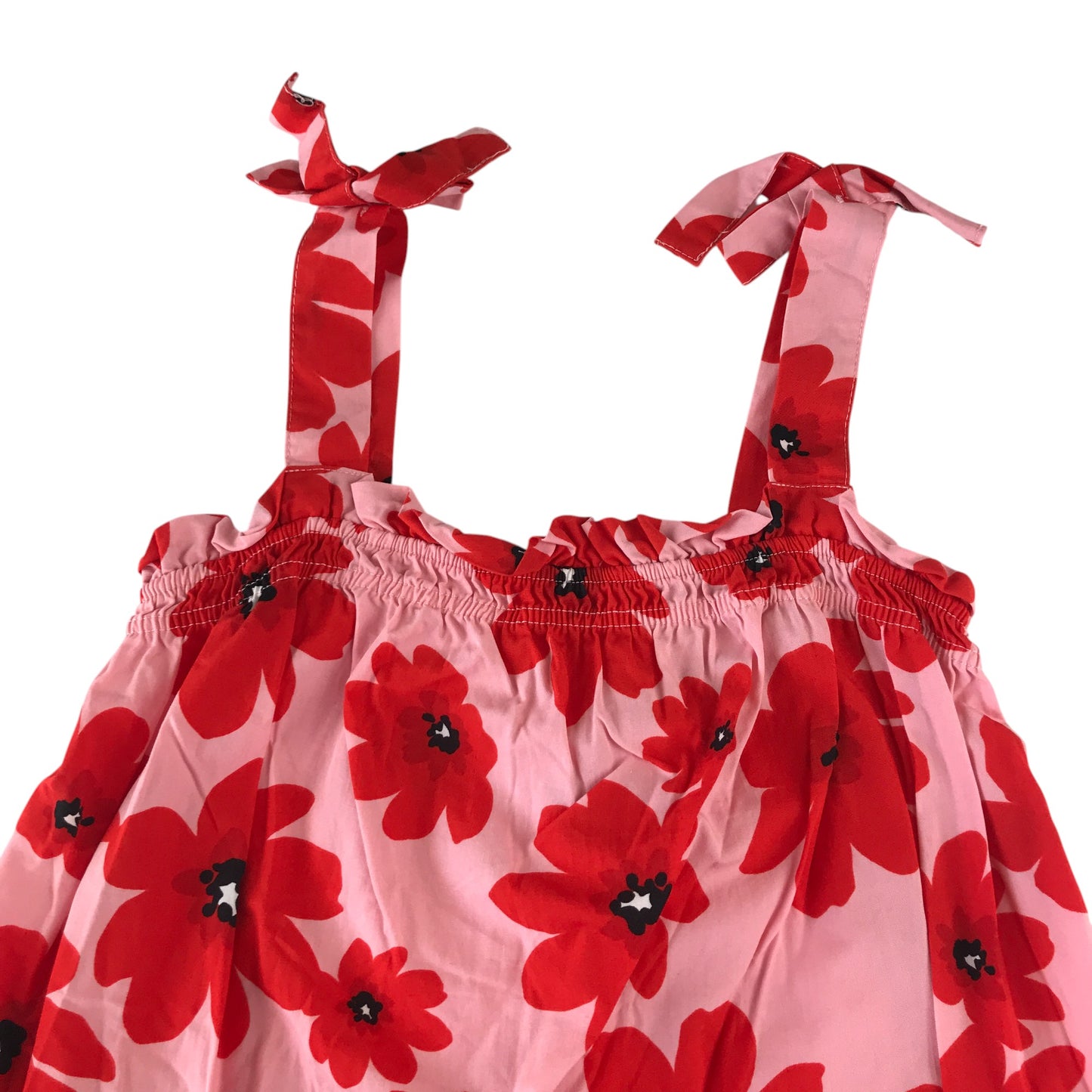 F&F blouse 7-8 years red floral layered top with shoulder bowtie straps cotton