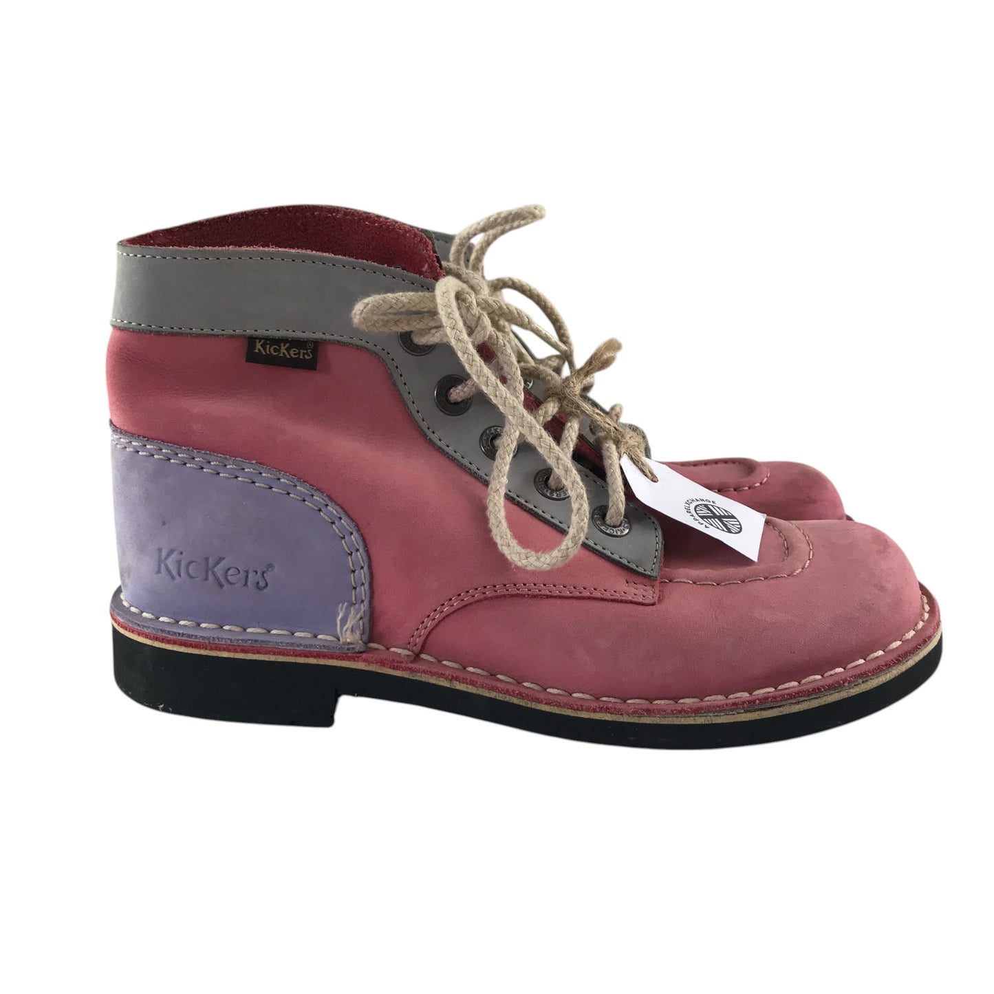Kickers boots shoe size 6 pink violet and grey colourway leather upper with back rubber soles