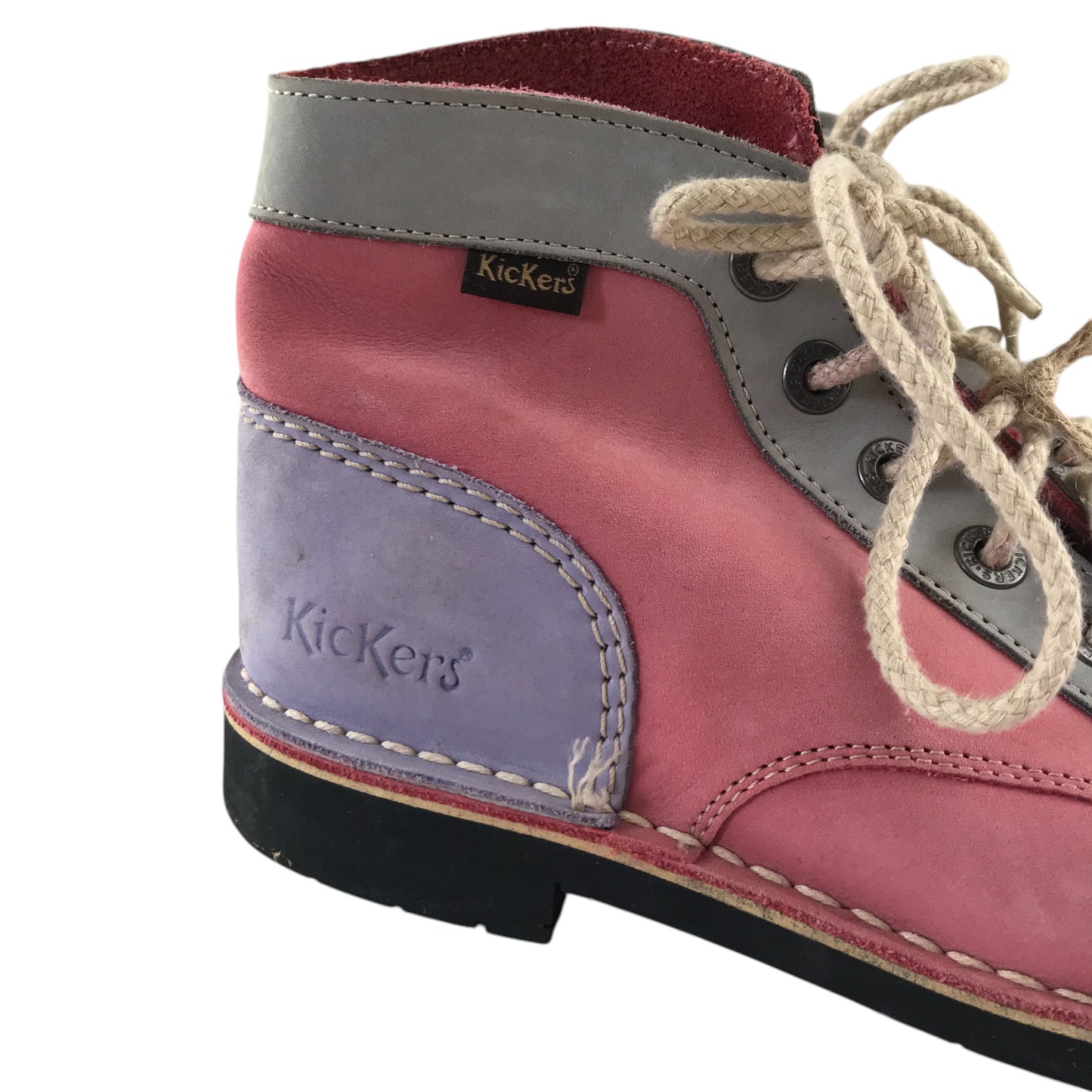 Kickers boots shoe size 6 pink violet and grey colourway leather upper with back rubber soles