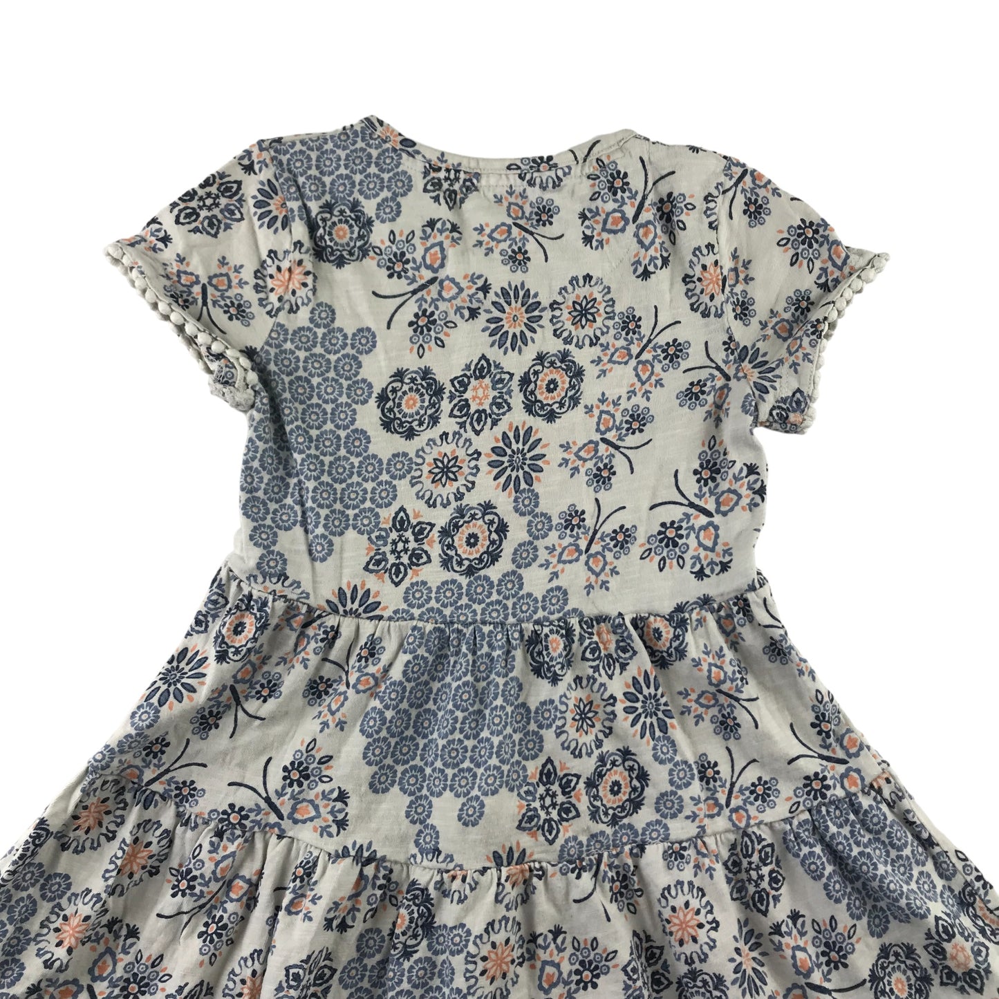 Mantaray Dress Age 5 White and Light Blue Floral Graphic Design Cotton