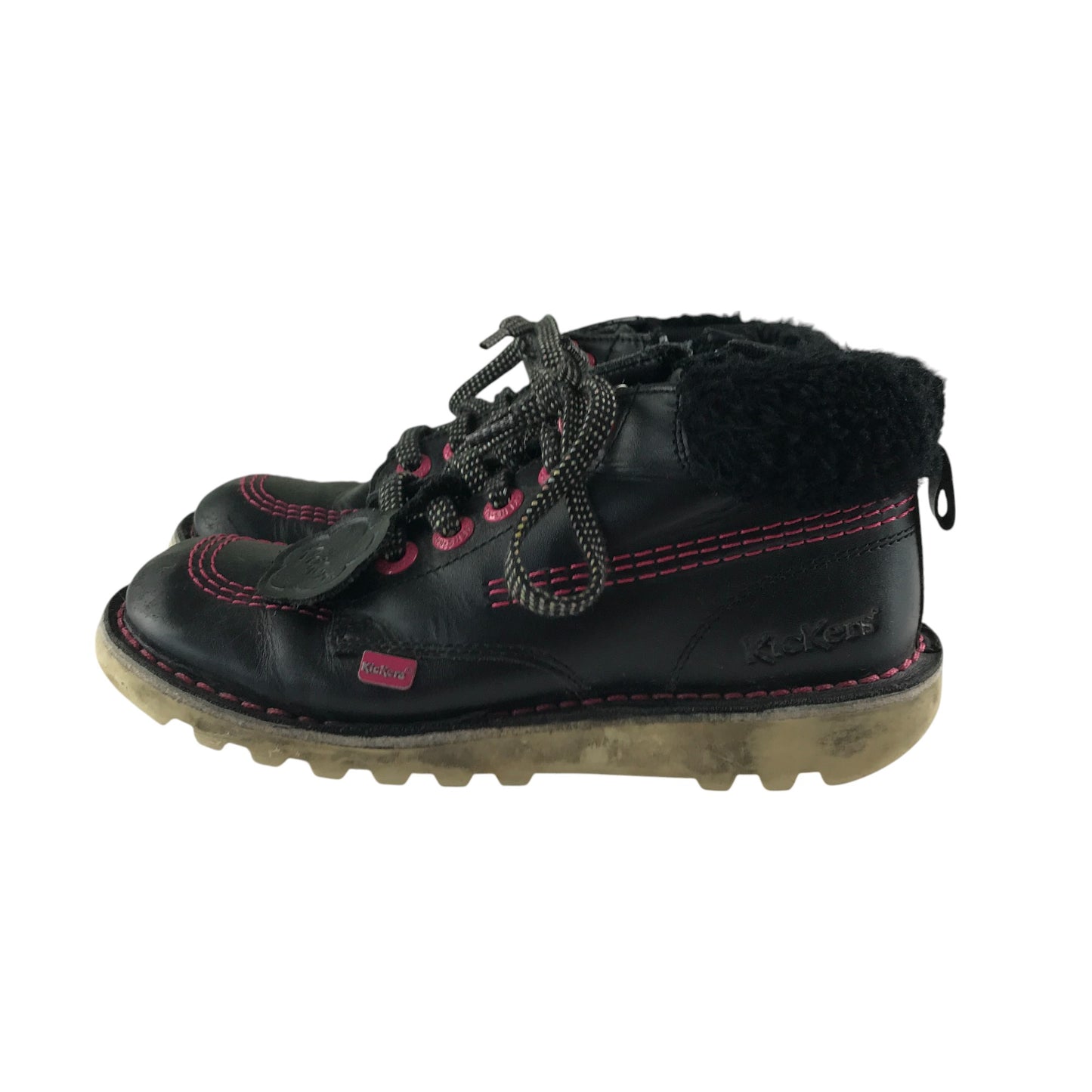 Kickers boots shoe size 2 black and pink colourway leather upper with back rubber soles