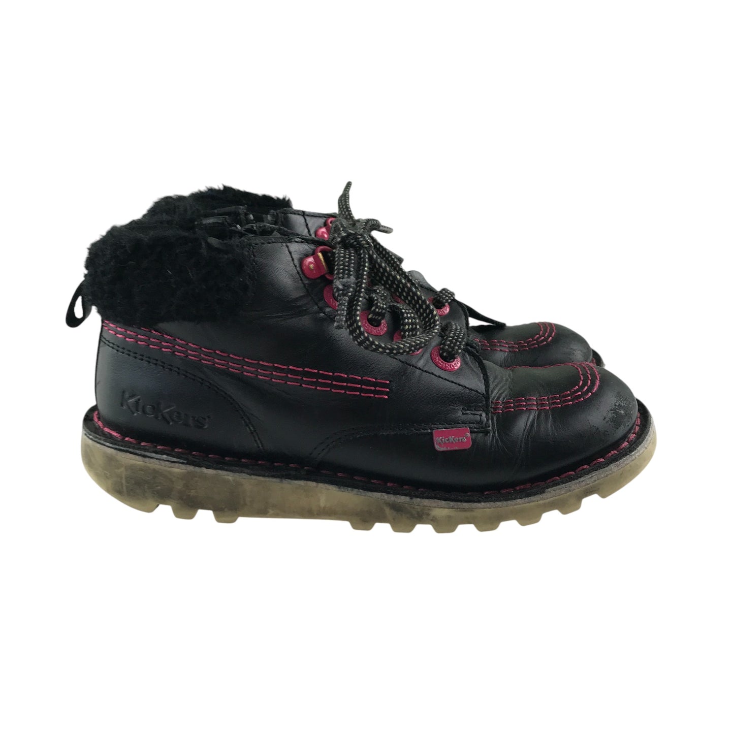 Kickers boots shoe size 2 black and pink colourway leather upper with back rubber soles