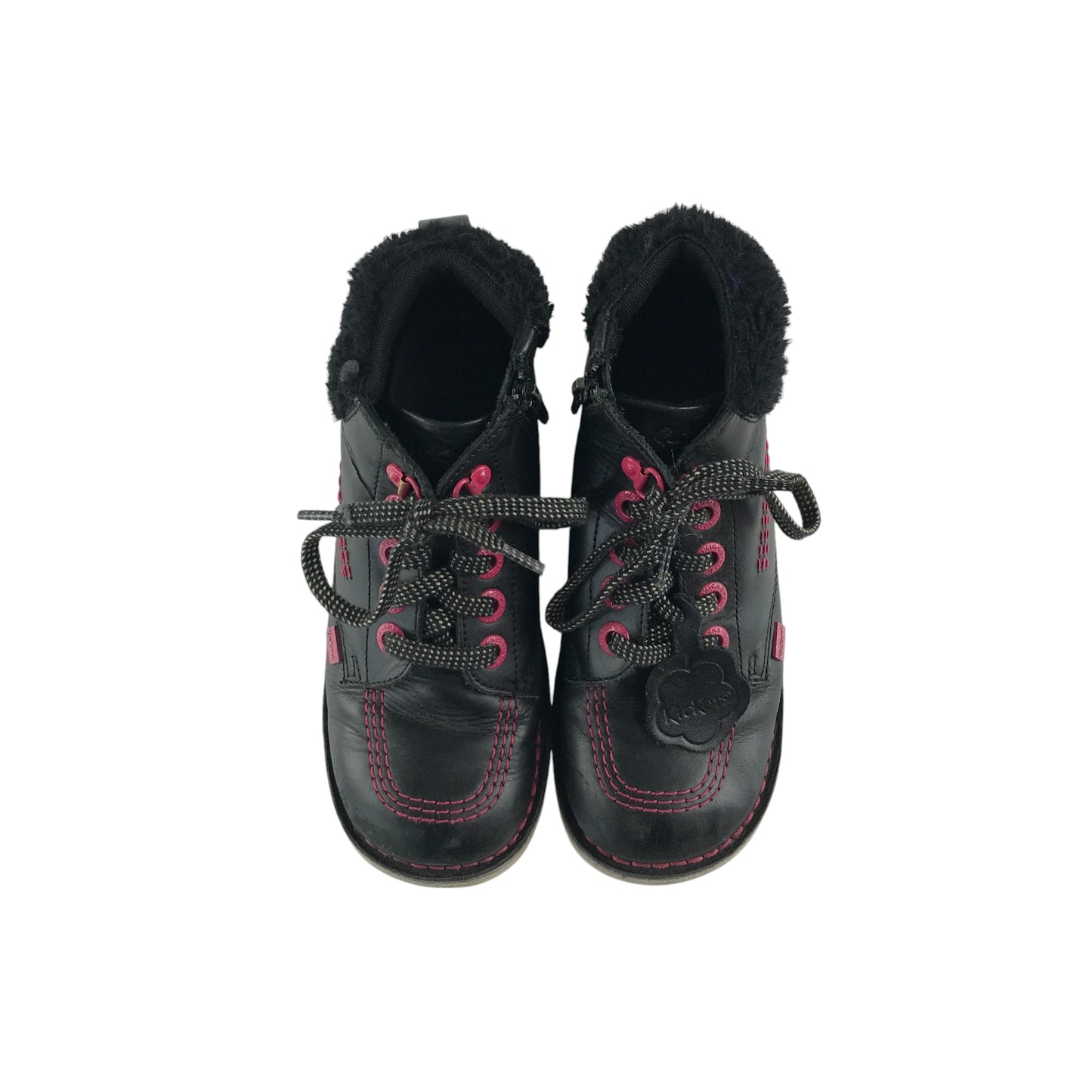 Kickers boots shoe size 2 black and pink colourway leather upper with back rubber soles