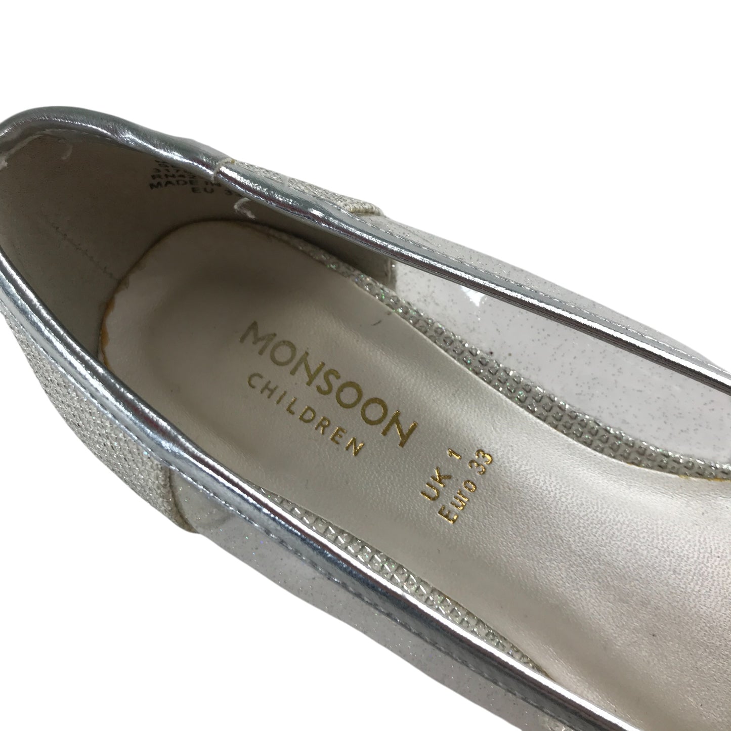 Monsoon pumps shoe size UK 1 white sparkly with kitten heel