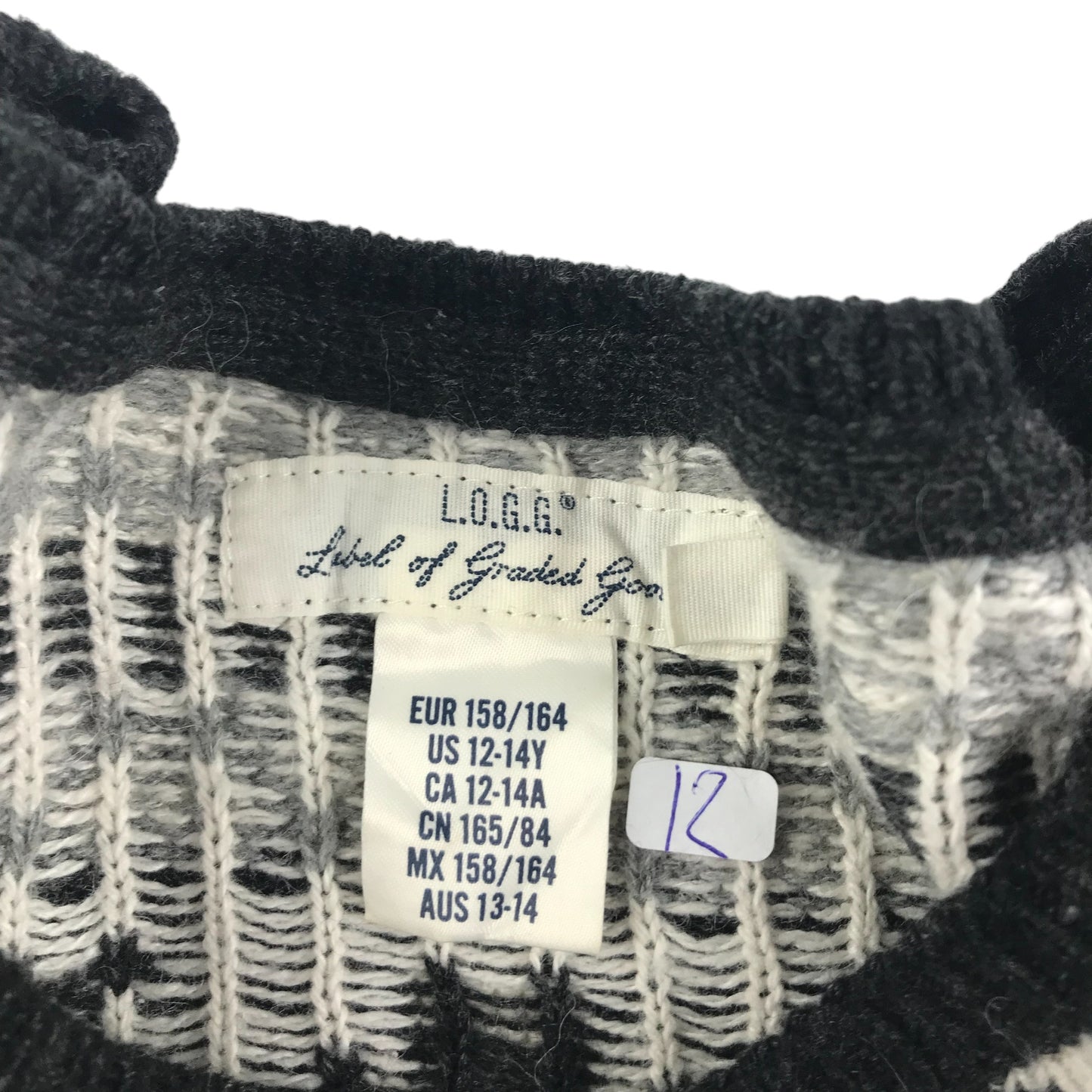 H&M Jumper Age 12-14 Grey Knit Pattern