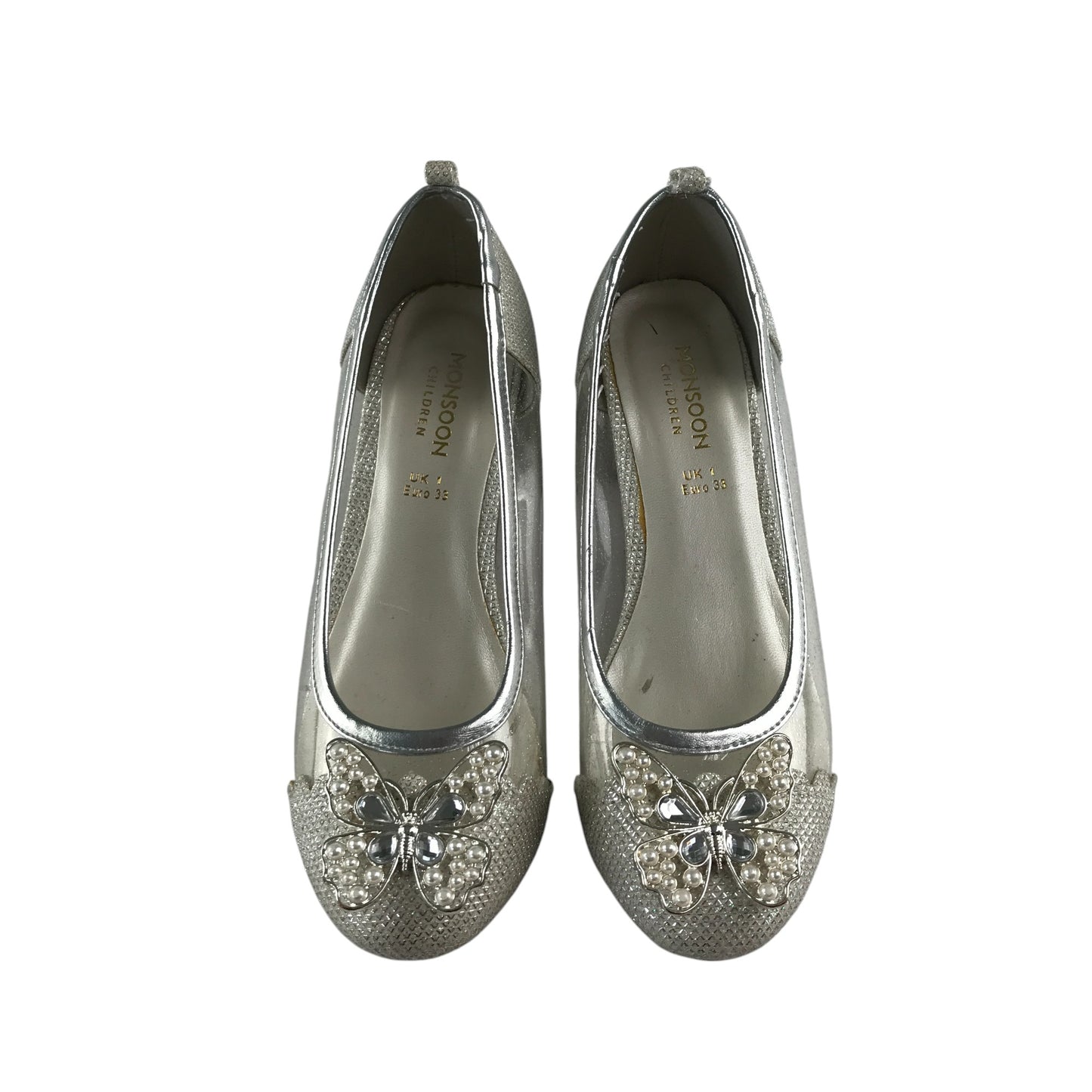 Monsoon pumps shoe size UK 1 white sparkly with kitten heel
