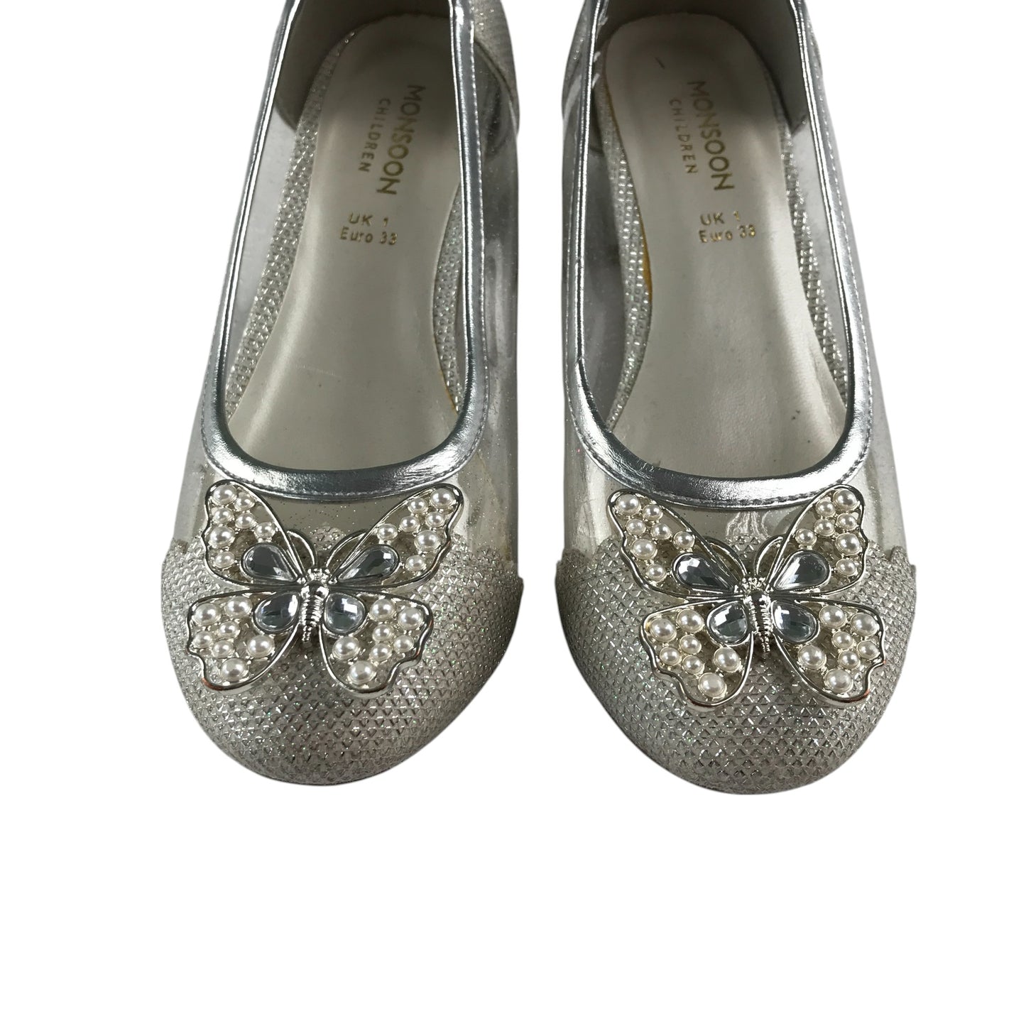 Monsoon pumps shoe size UK 1 white sparkly with kitten heel