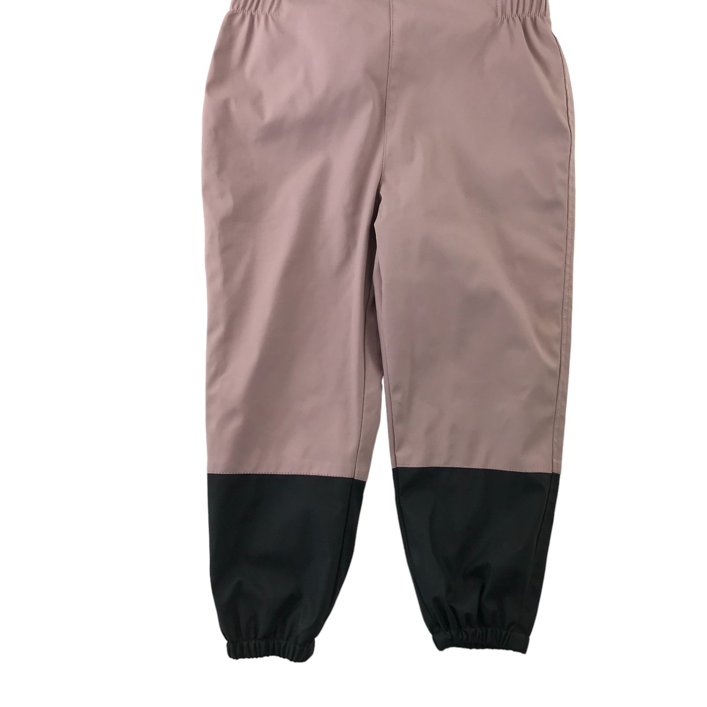 Primark Puddle trousers 5-6 yrs pink with navy hems and shoulder clip adjustable buckle