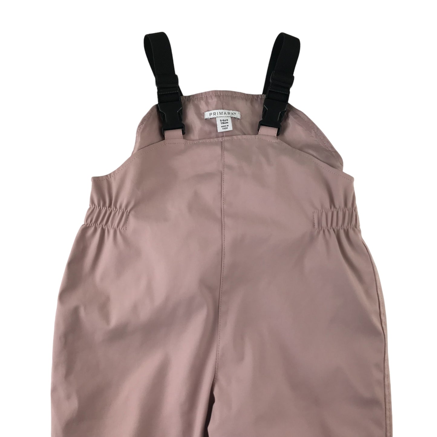 Primark Puddle trousers 5-6 yrs pink with navy hems and shoulder clip adjustable buckle