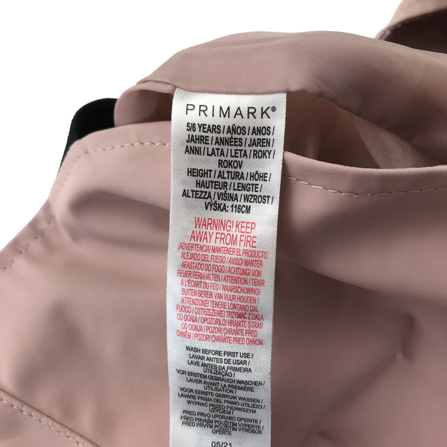 Primark Puddle trousers 5-6 yrs pink with navy hems and shoulder clip adjustable buckle