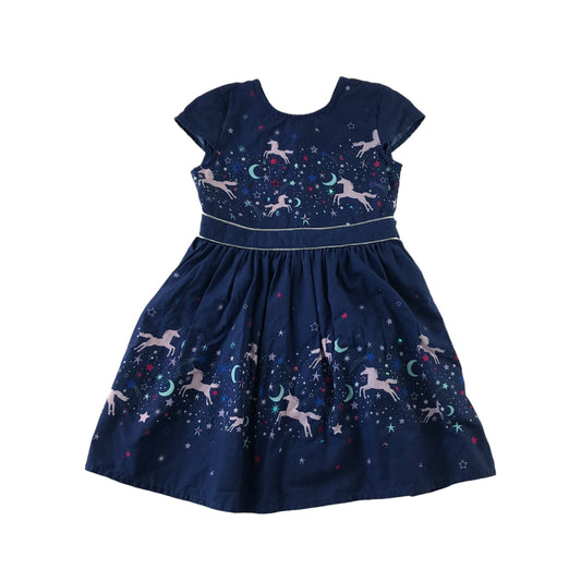 Yumi Dress Age 5 Blue Celestial Unicorn Print Pattern Cotton