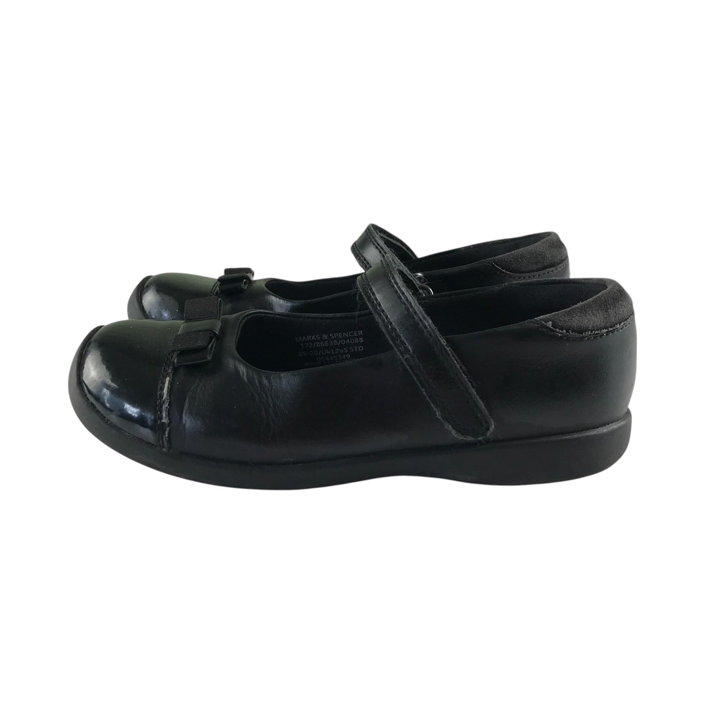 M&S pumps shoe size 12.5 junior black with glossy tips bowtie and strap