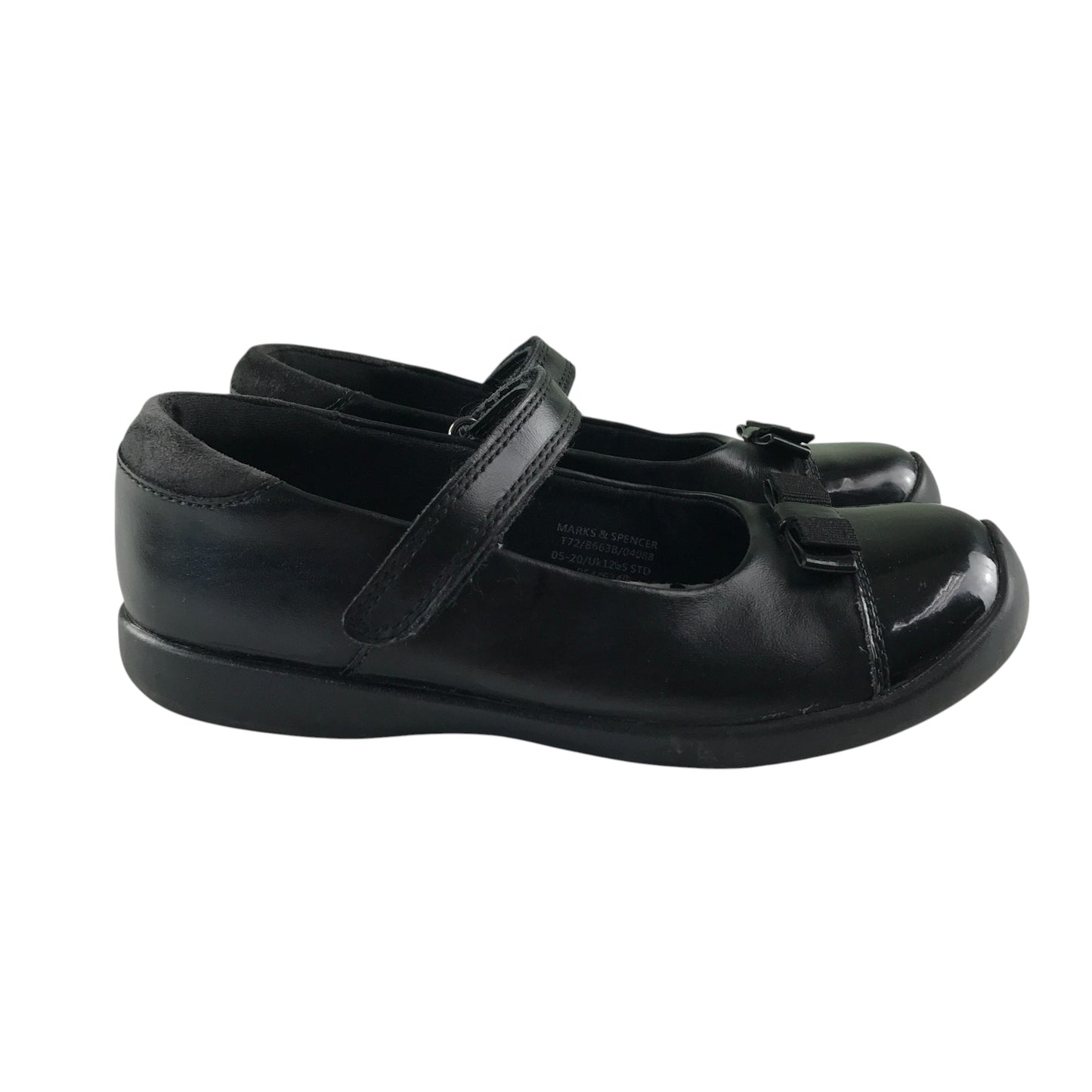M&S pumps shoe size 12.5 junior black with glossy tips bowtie and strap